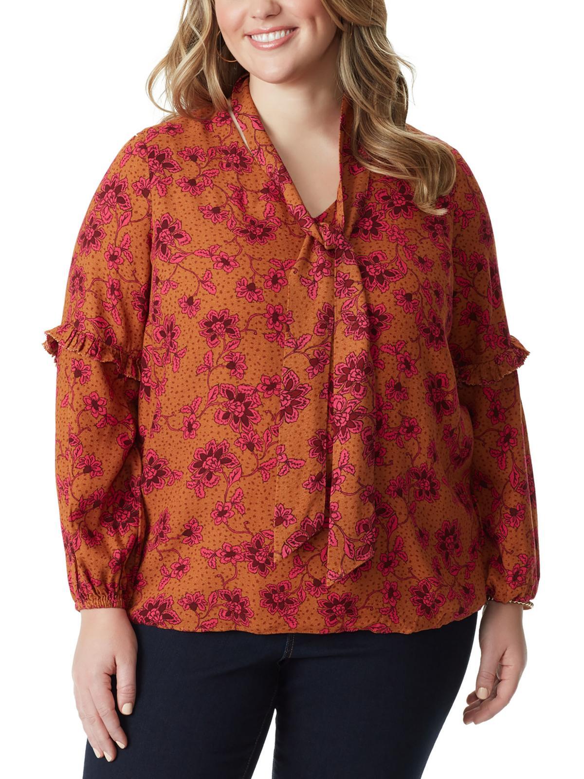 plus womens floral print textured blouse