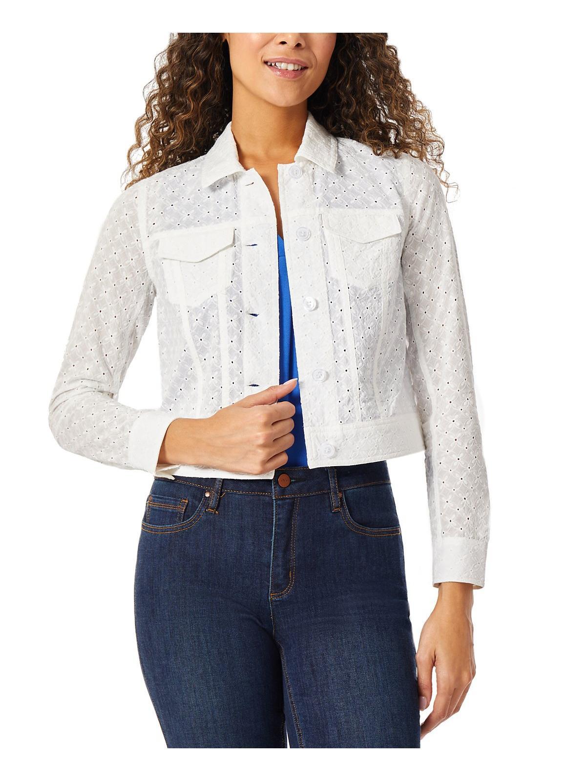 petites womens eyelet long sleeve trucker jacket