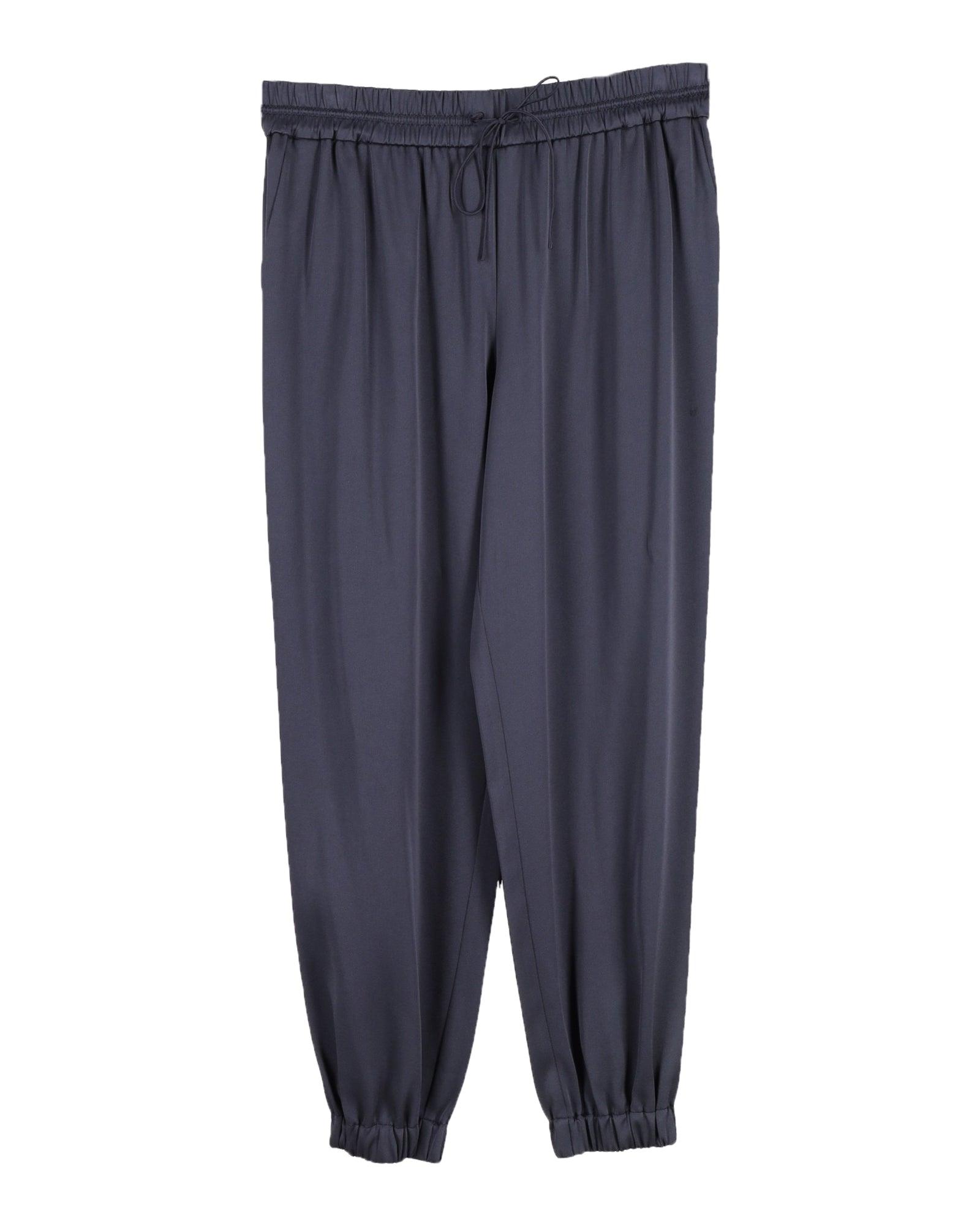 drawstring pants in navy blue silk