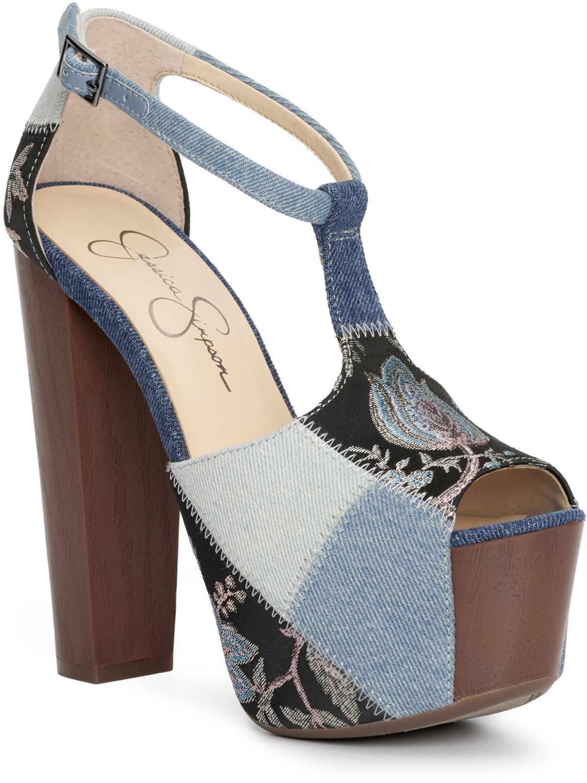 dany9 womens denim heeled platform sandals