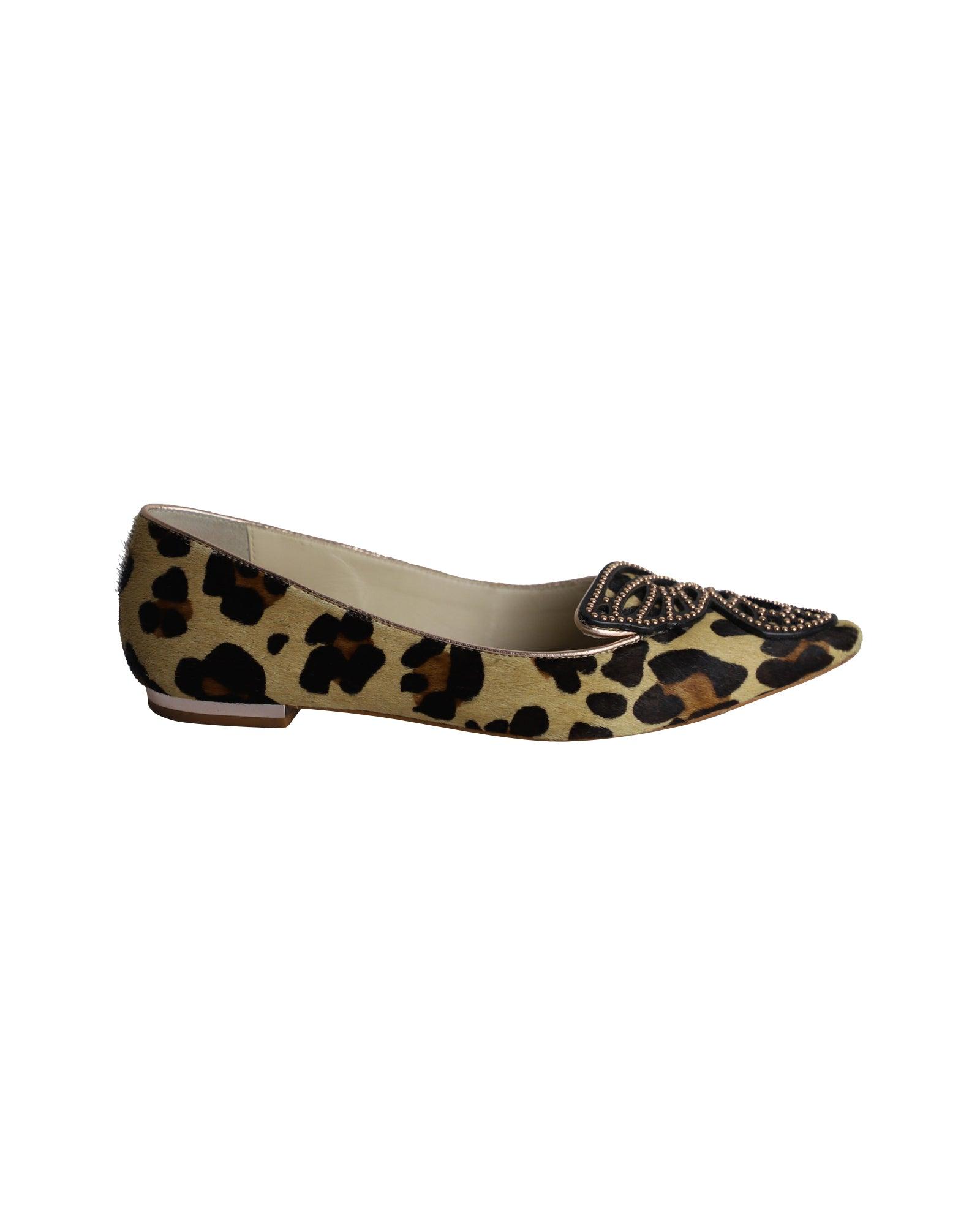 bibi butterfly ballet flats in animal print pony hair