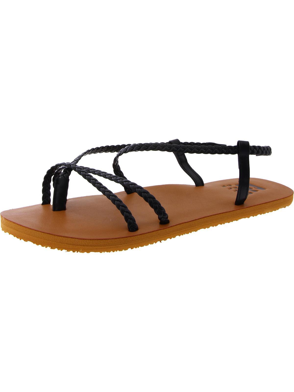 womens faux leather flat strappy sandals