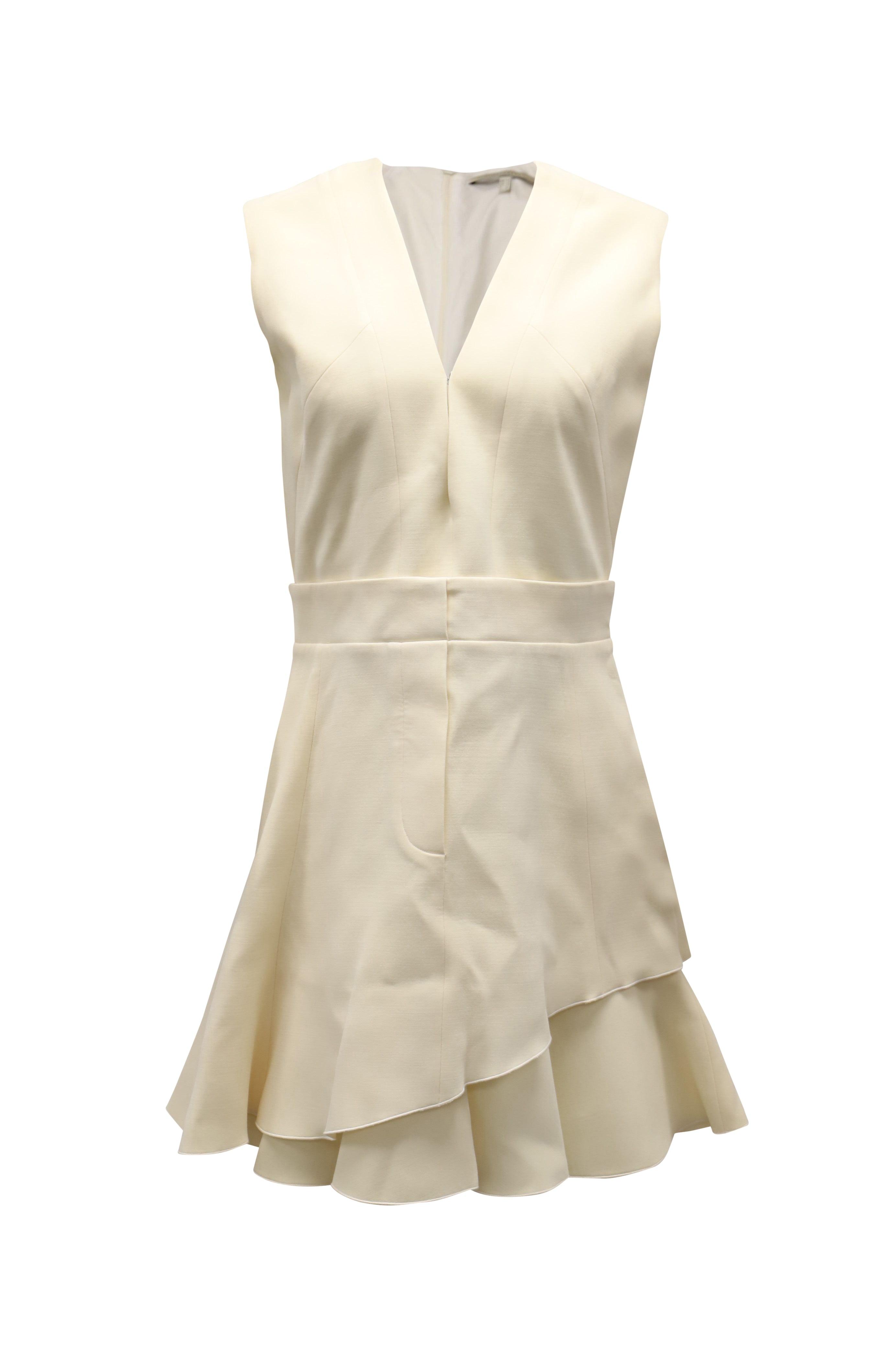 v-neck sleeveless dress in cream wool