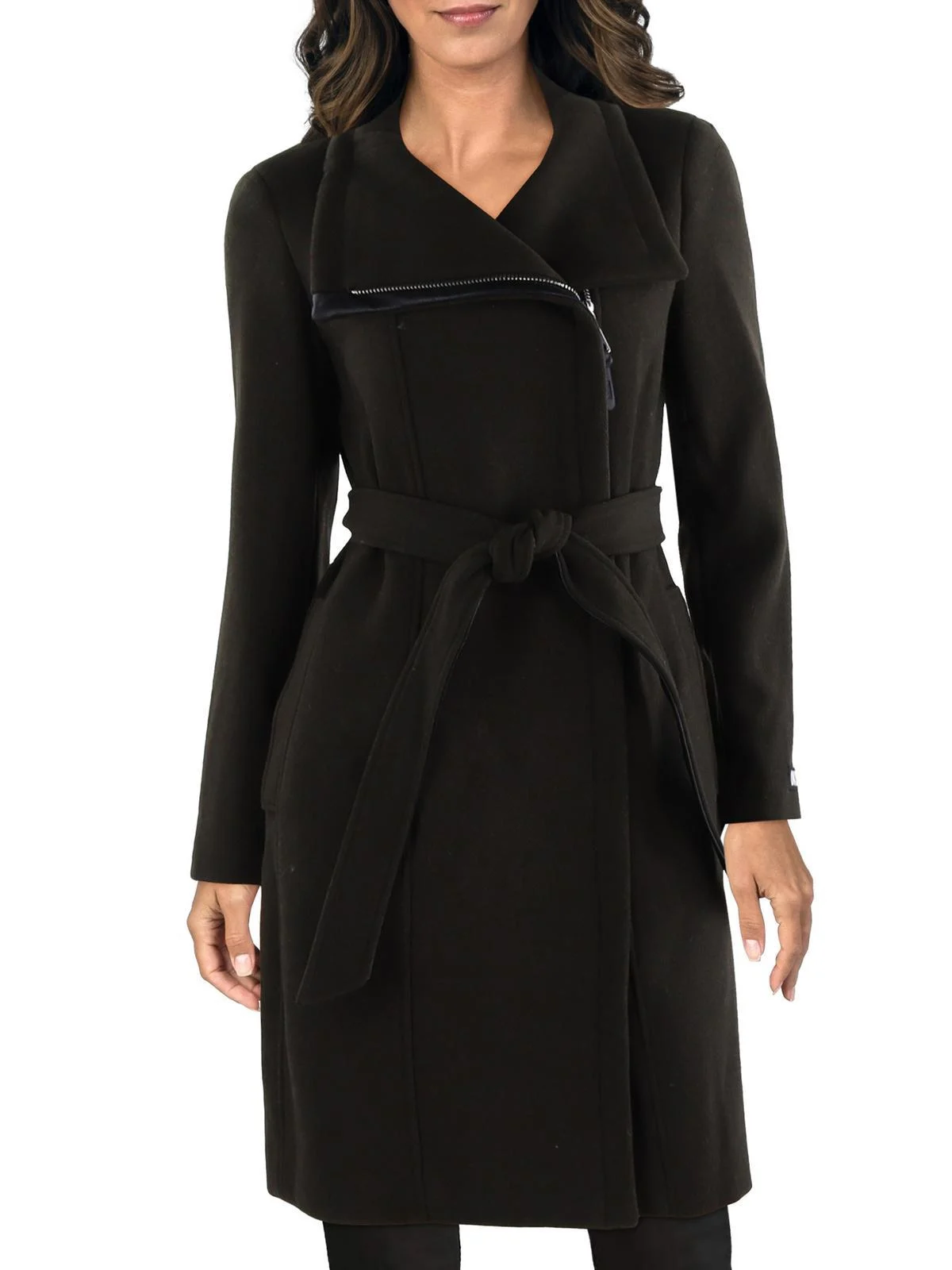 womens asymmetric midi wool coat