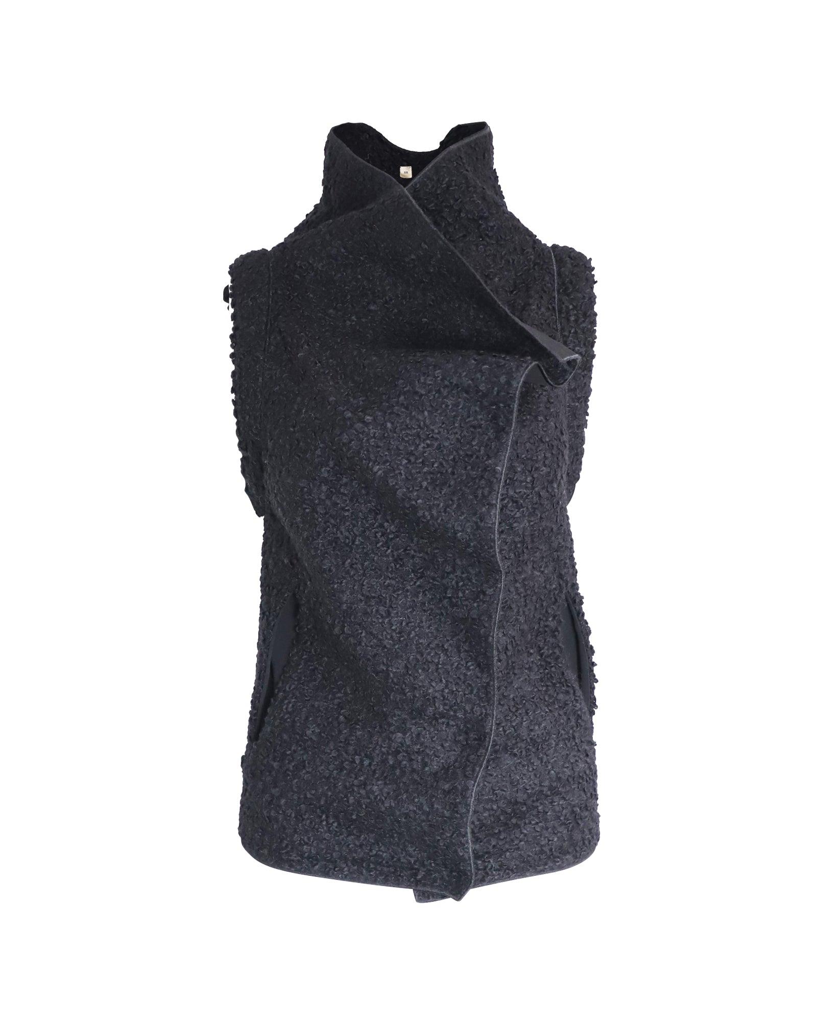 roland mouret rm mohair blend draped collar vest in black wool