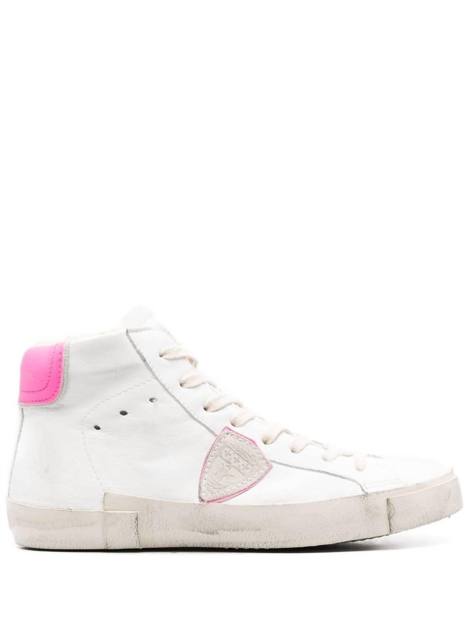 logo patch high sneaker in white/pink