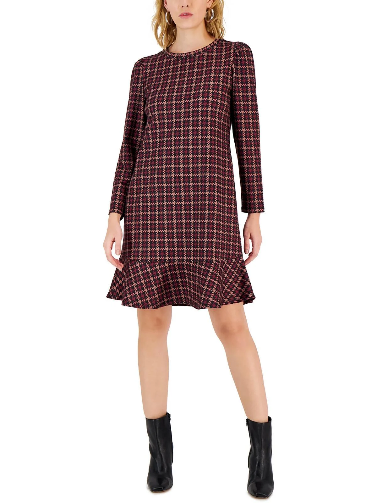 womens knit houndstooth shift dress