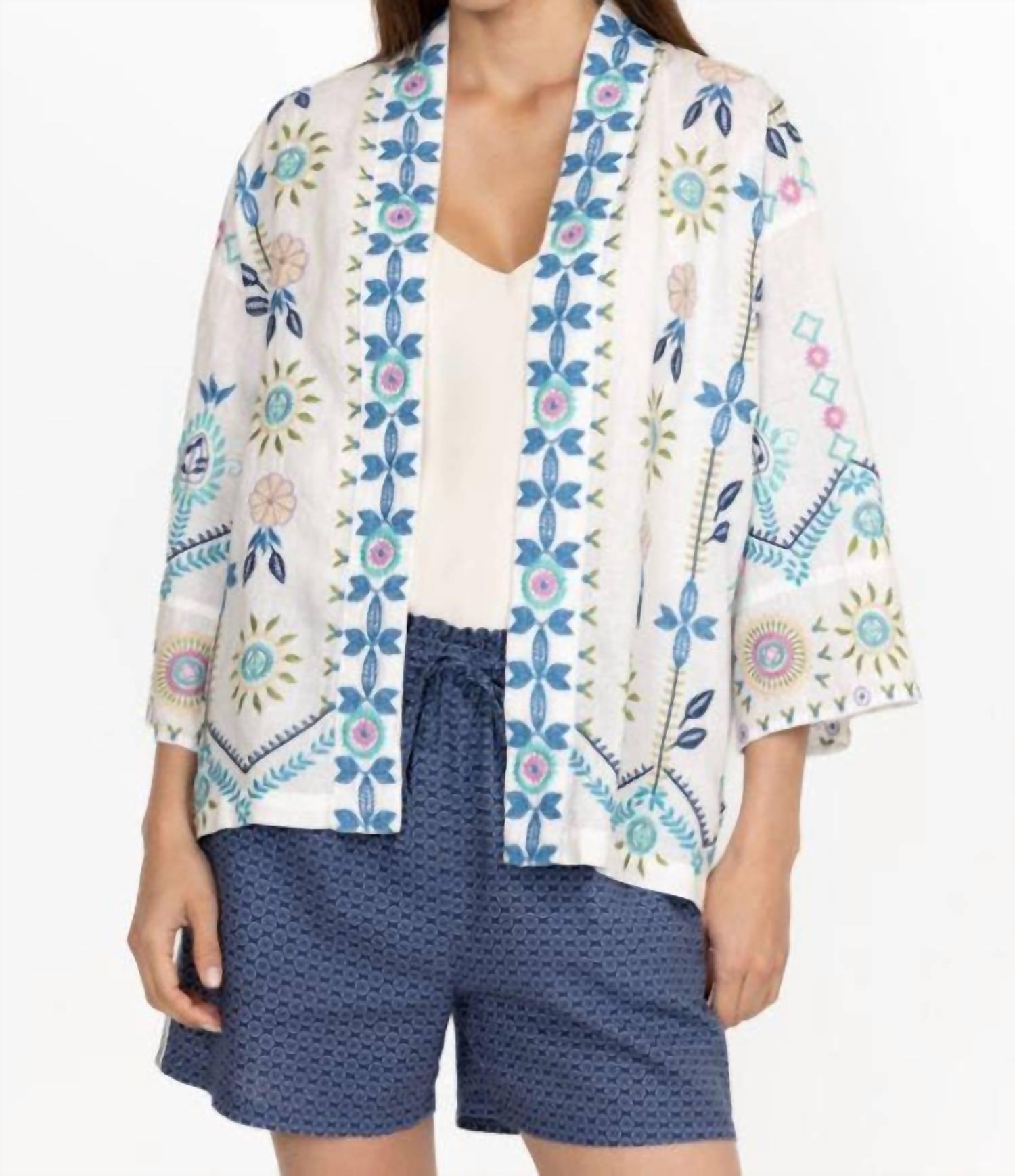 oriel cropped linen kimono in white