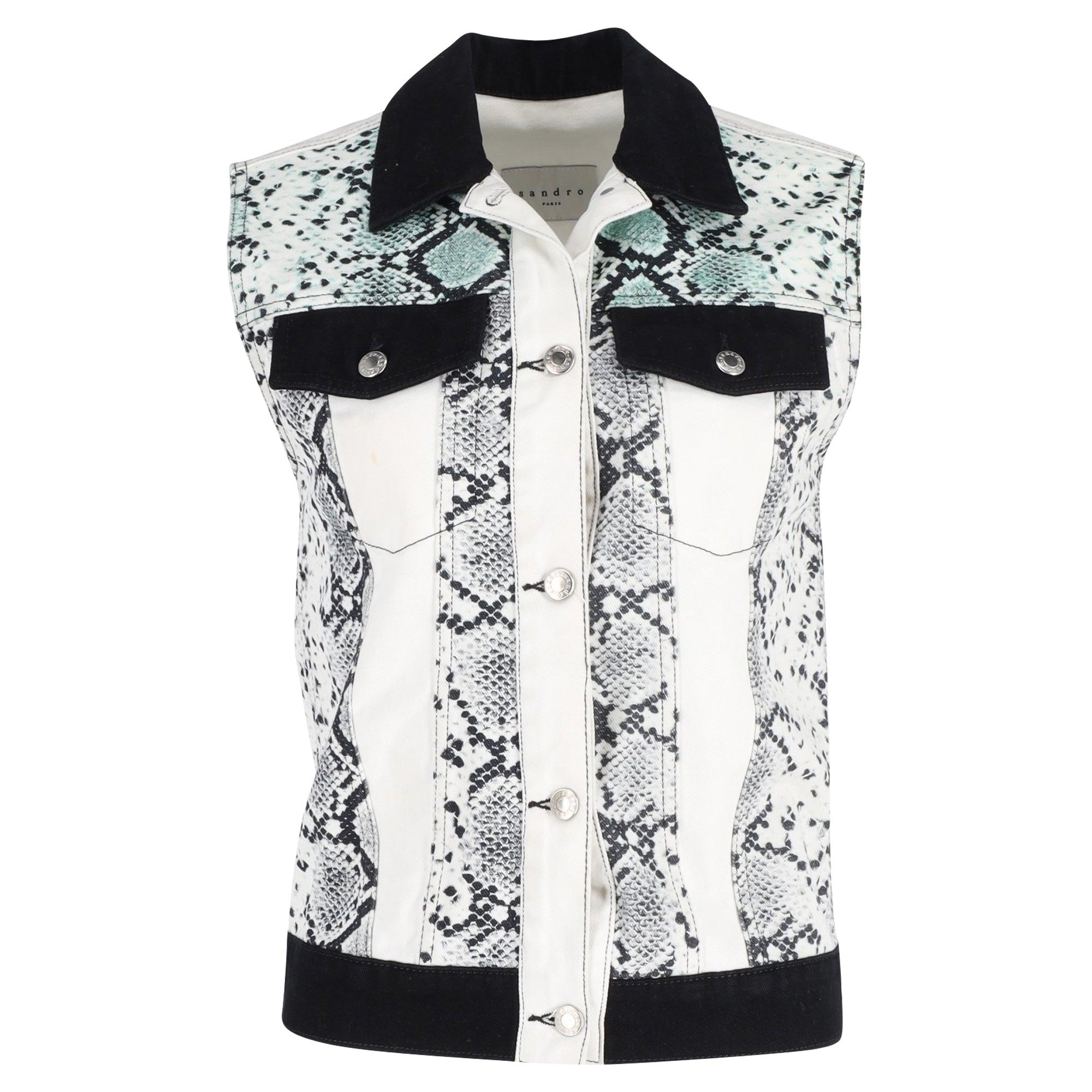 snake print vest in white cotton denim