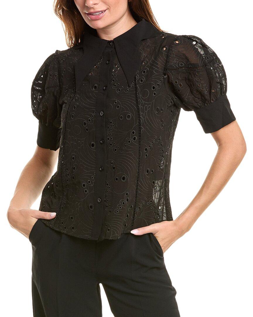 puff sleeved eyelet top