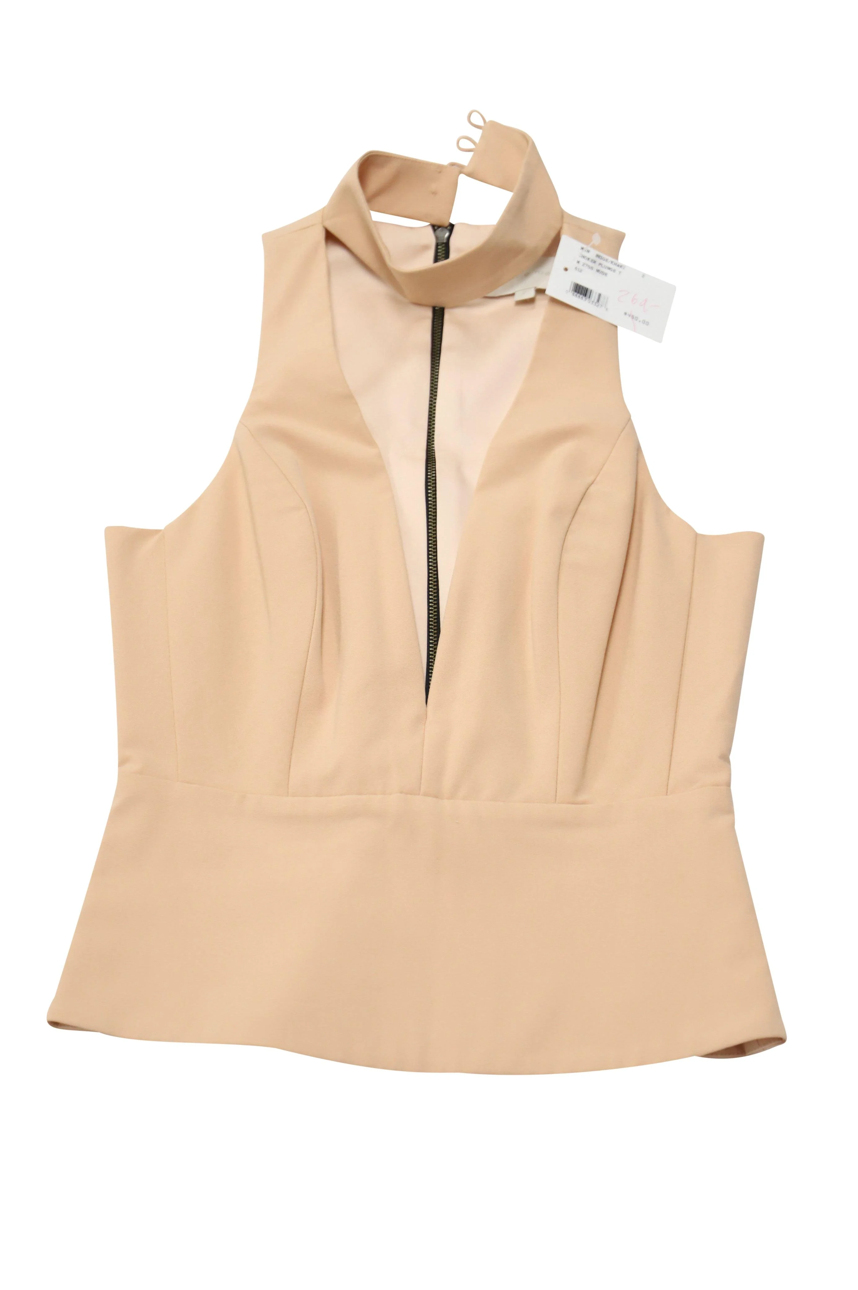 plunge choker sleeveless top in nude polyester