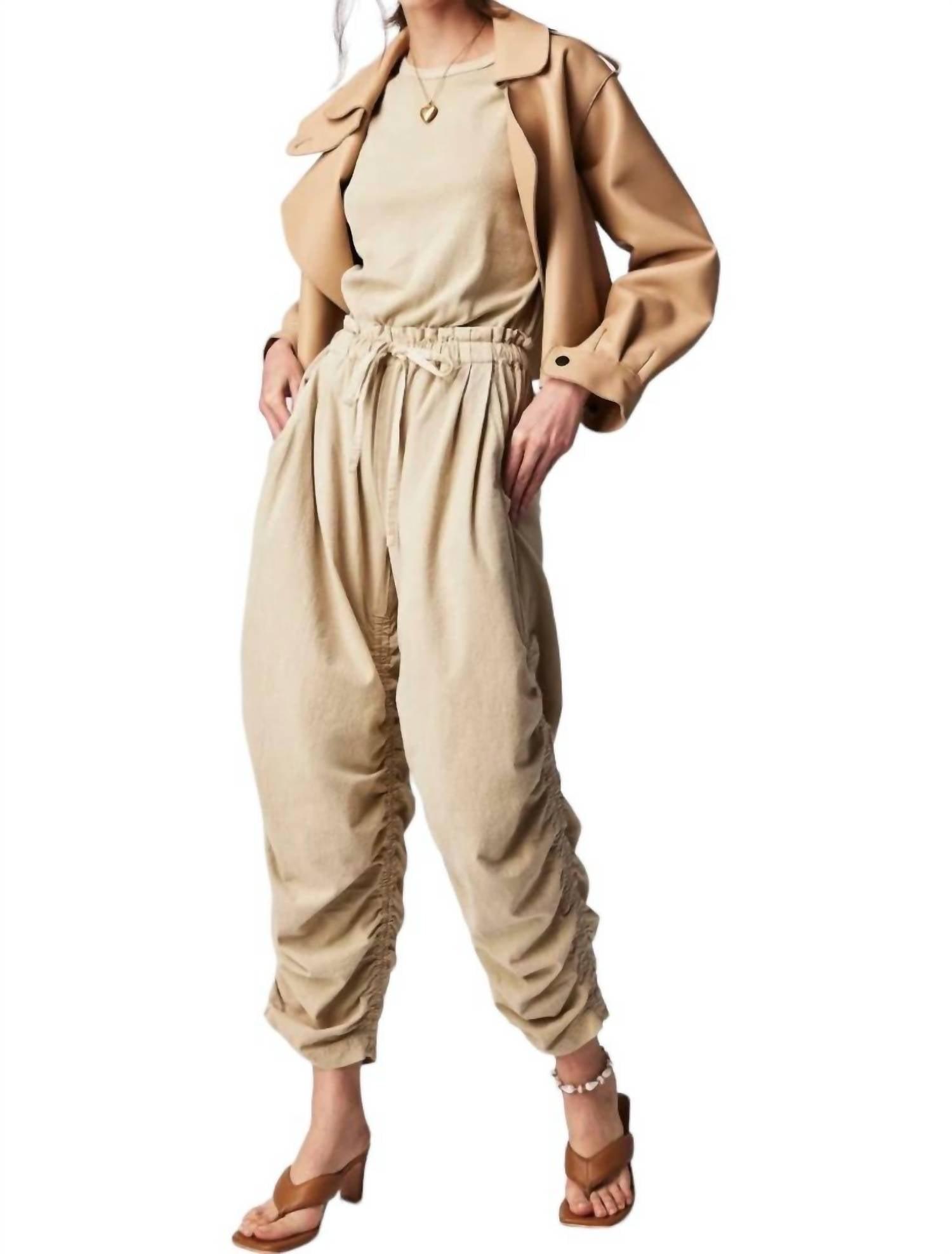 mixed media jumpsuit in sand jam