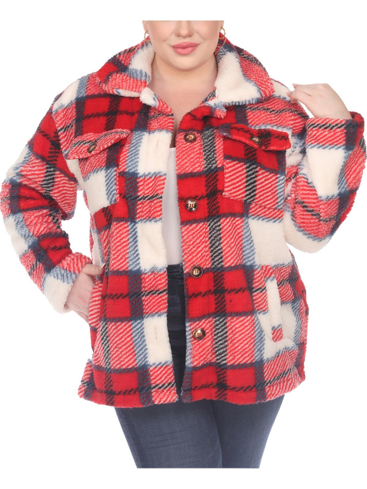 plus womens faux fur plaid faux fur coat