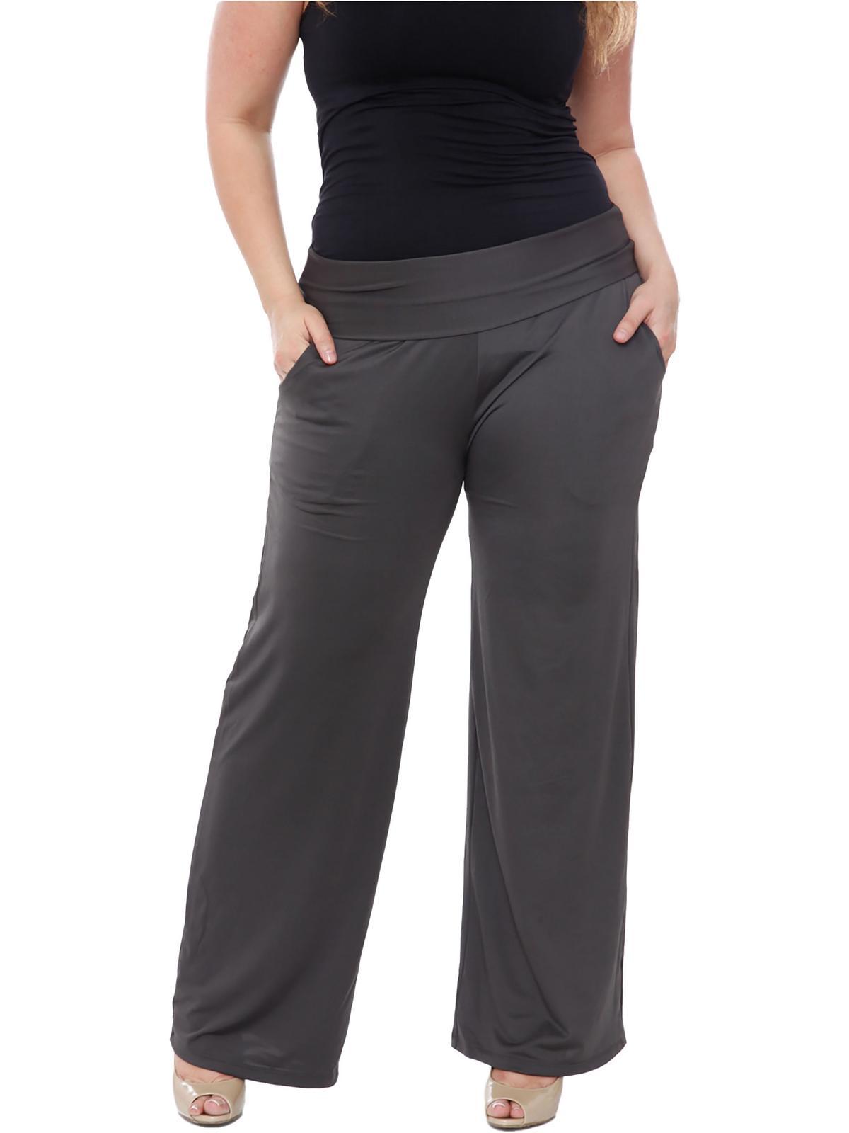 plus womens fold-over waist wide leg palazzo pants