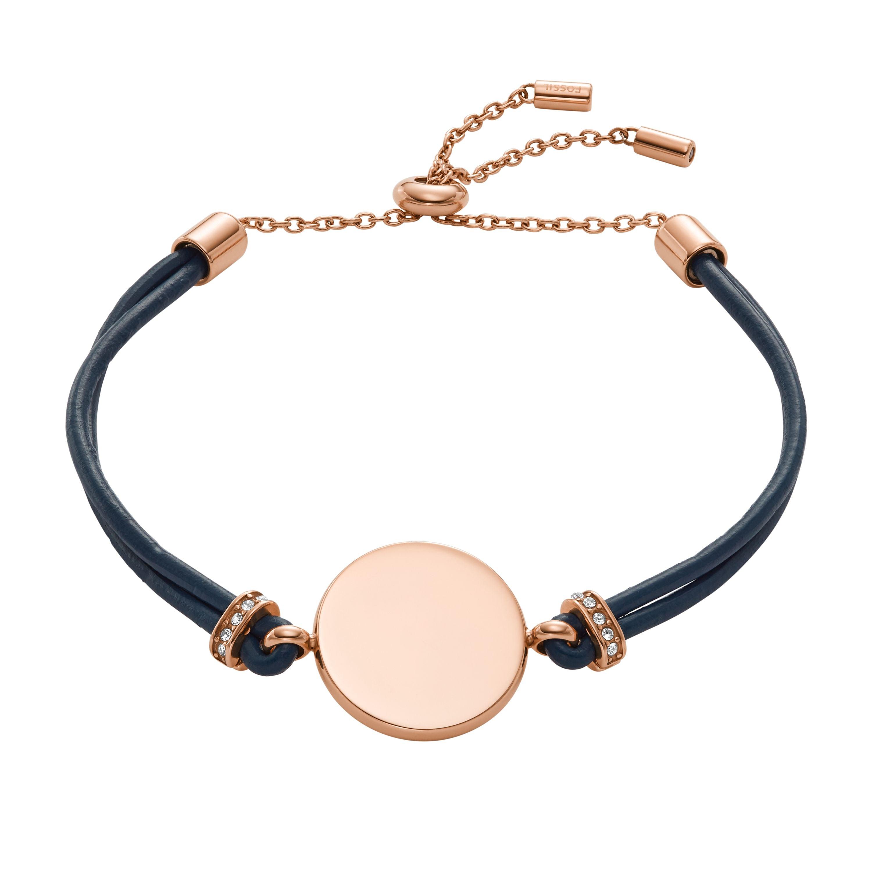 women's elliott rose gold-tone stainless steel leather bracelet