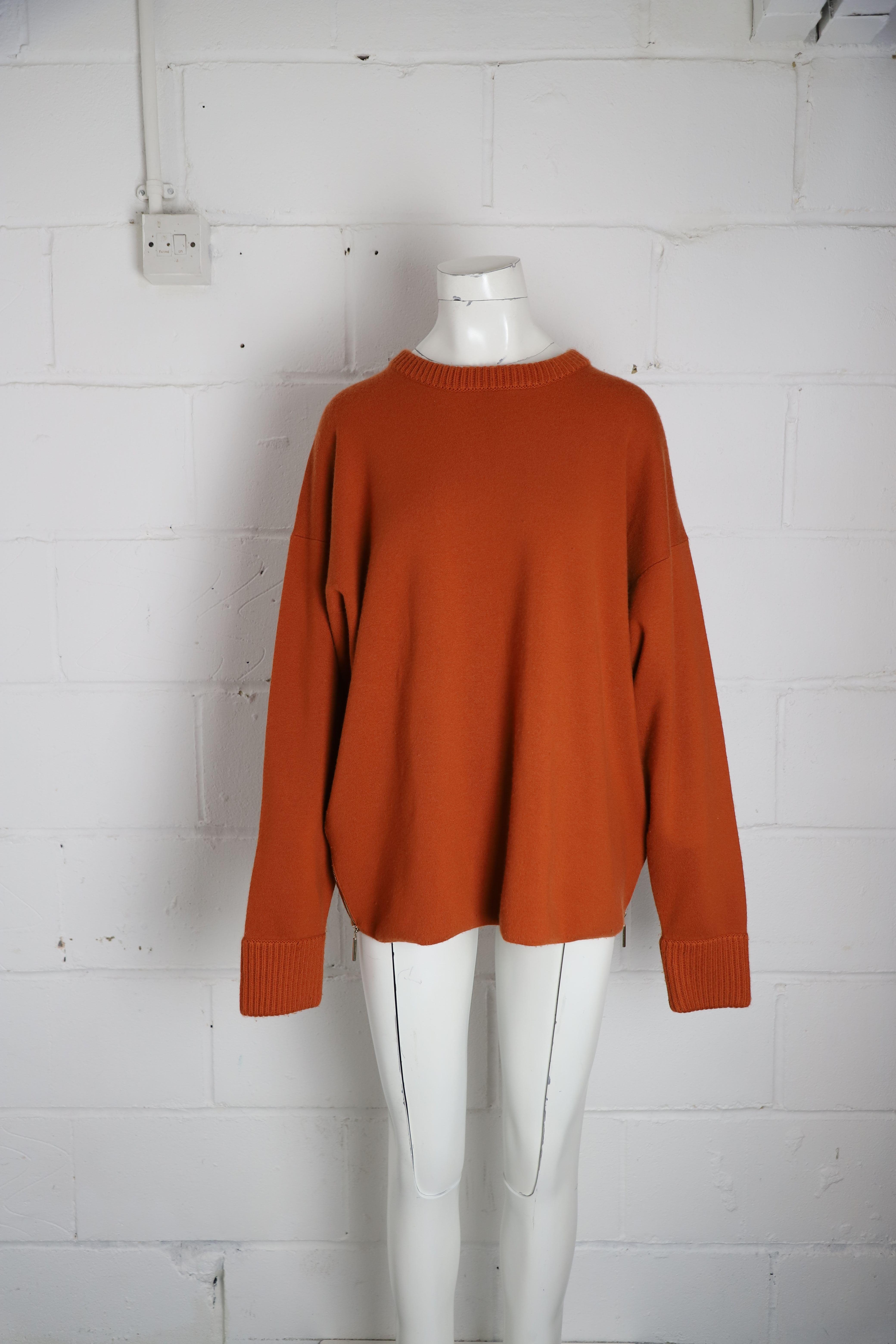 side-up crewneck sweater in orange cashmere