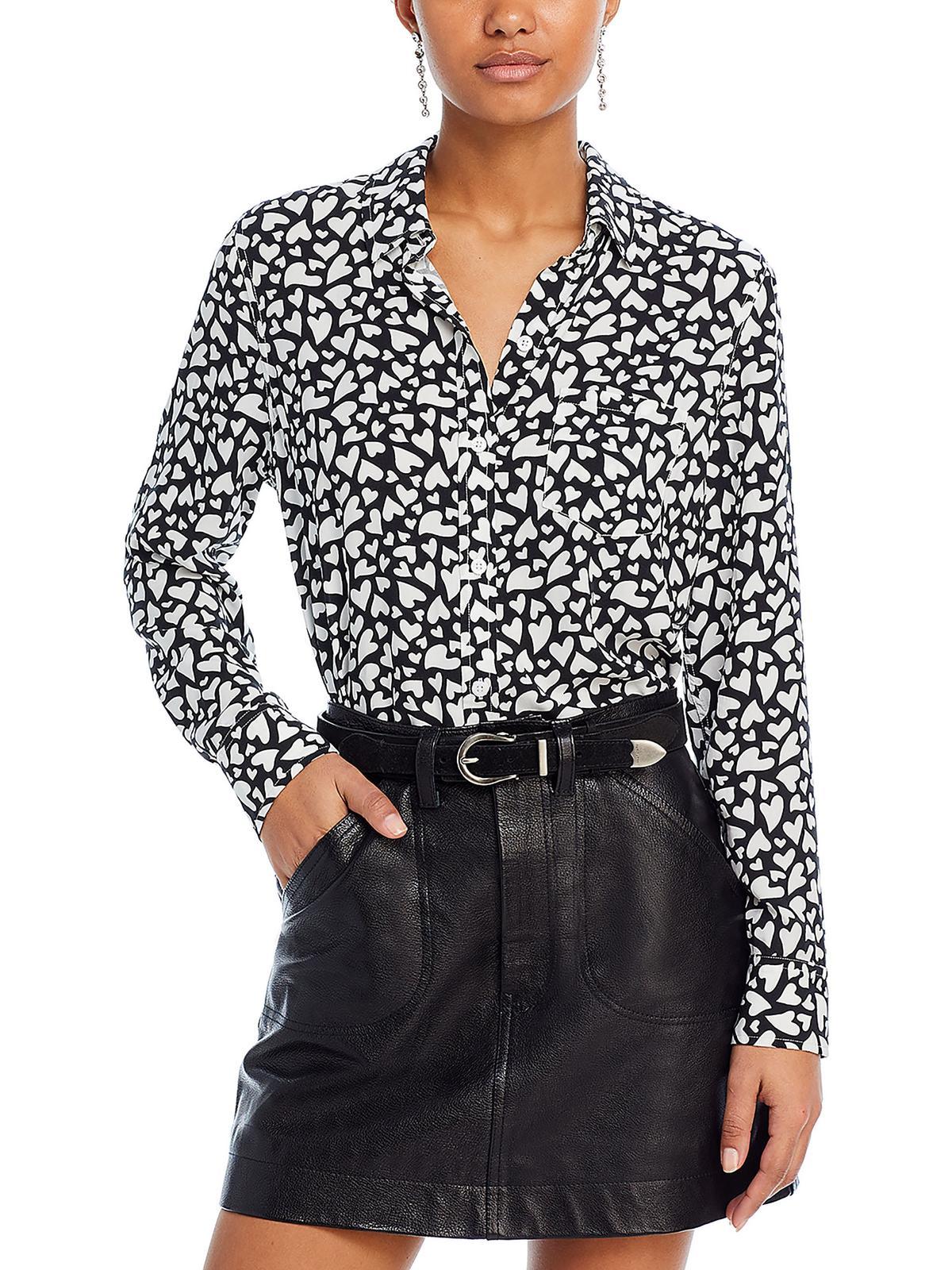 womens printed collar button-down top