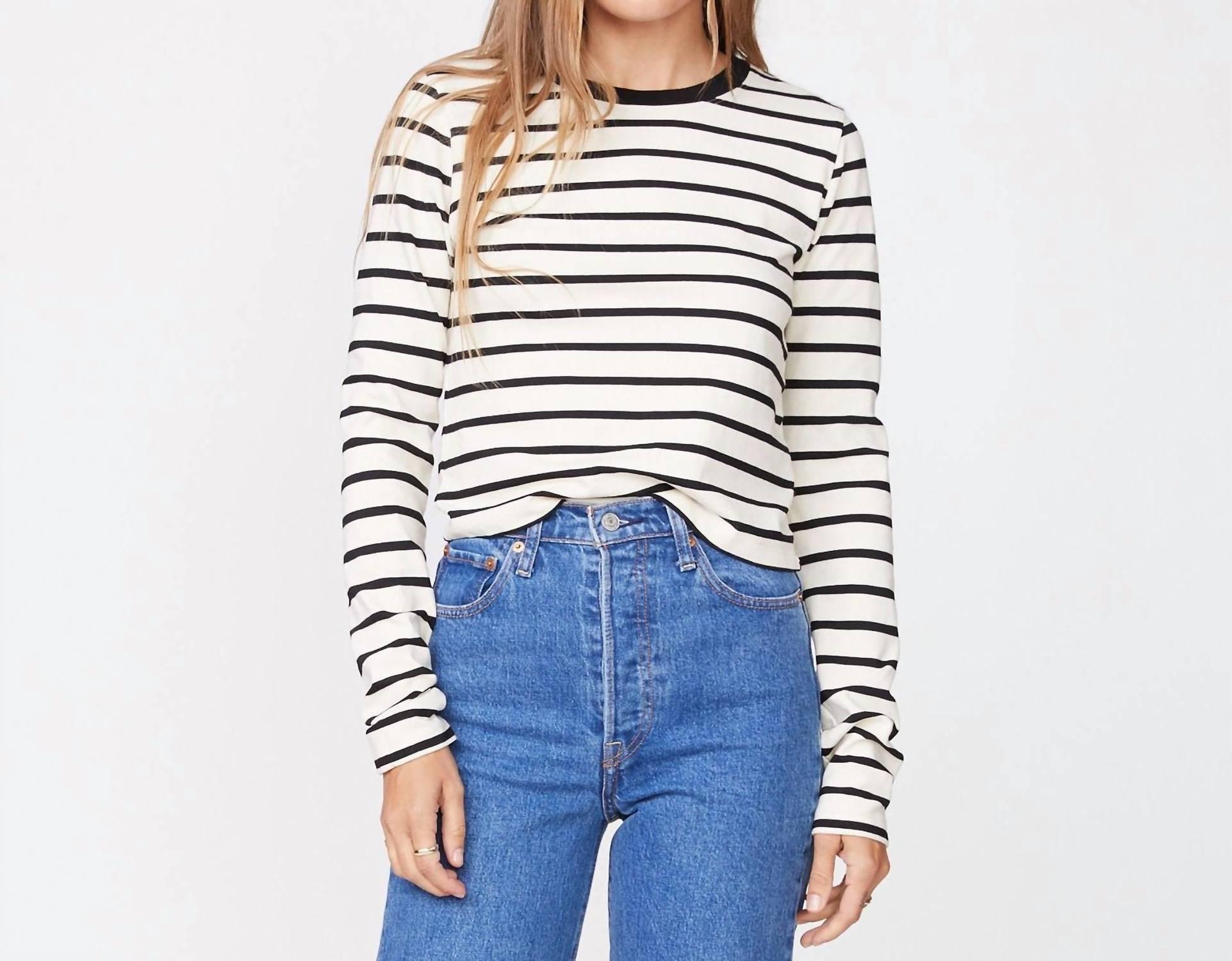 stripe cropped long sleeve in natural/ black