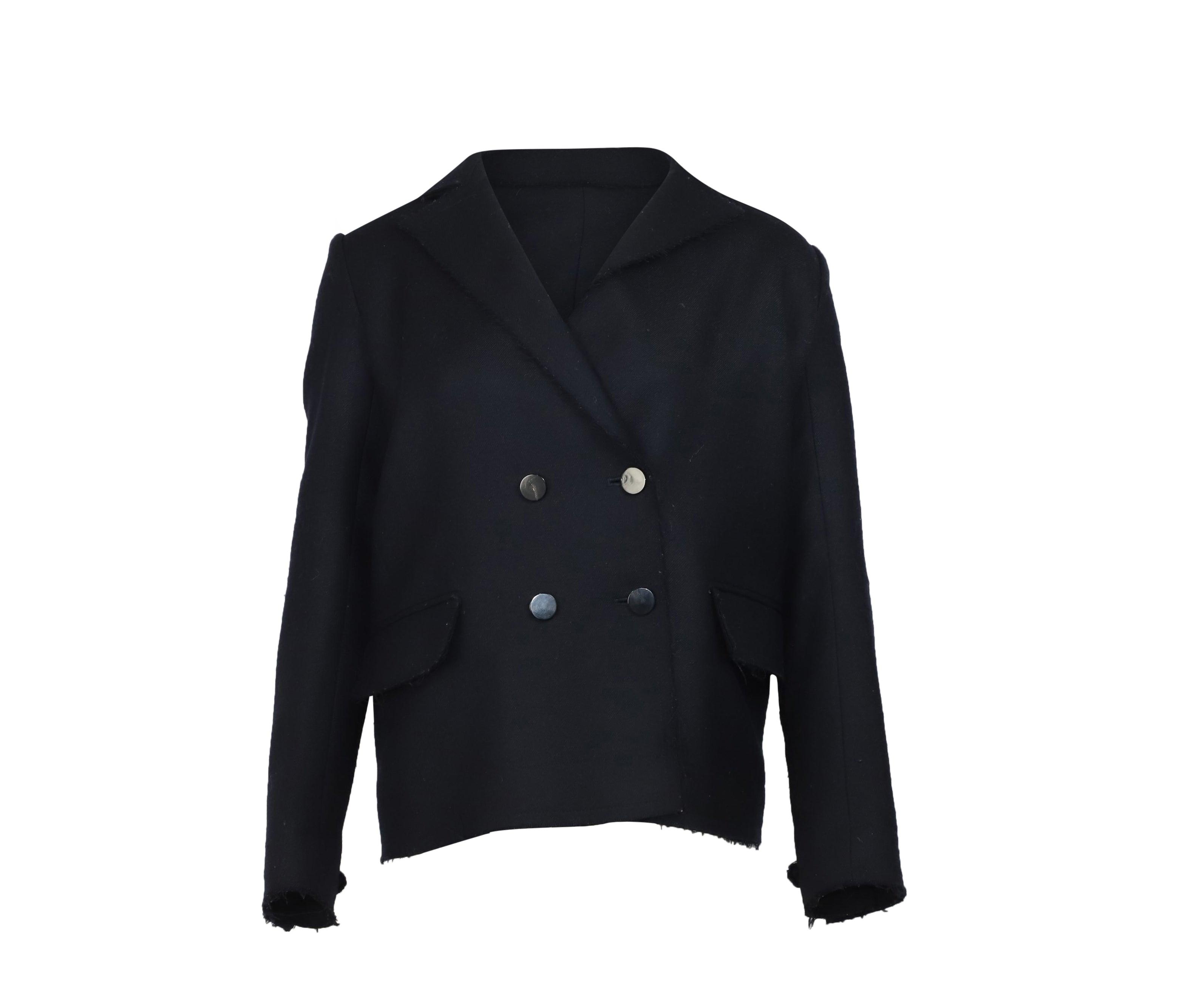 distressed blazer in navy blue wool