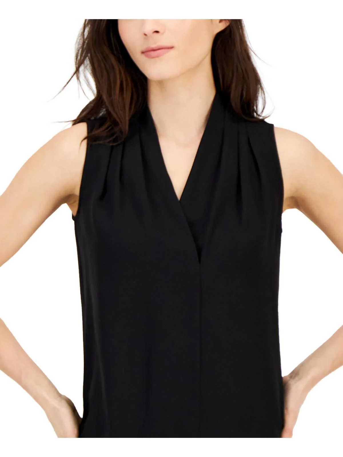 womens v neck pleated shell