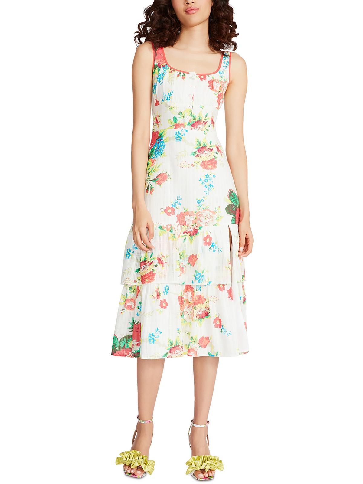 riviera womens floral front slit midi dress