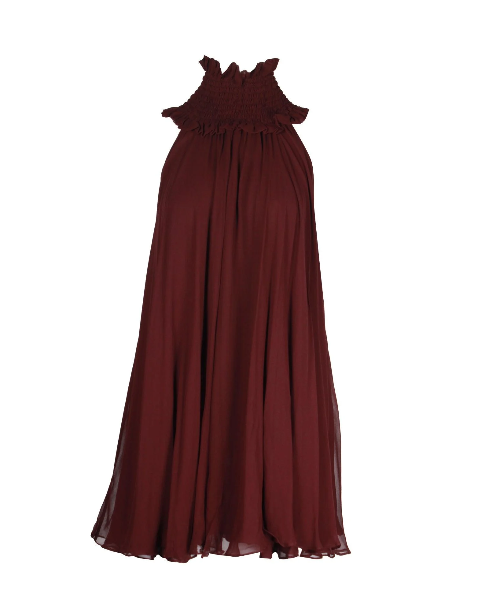 turtleneck halter mini dress in burgundy silk