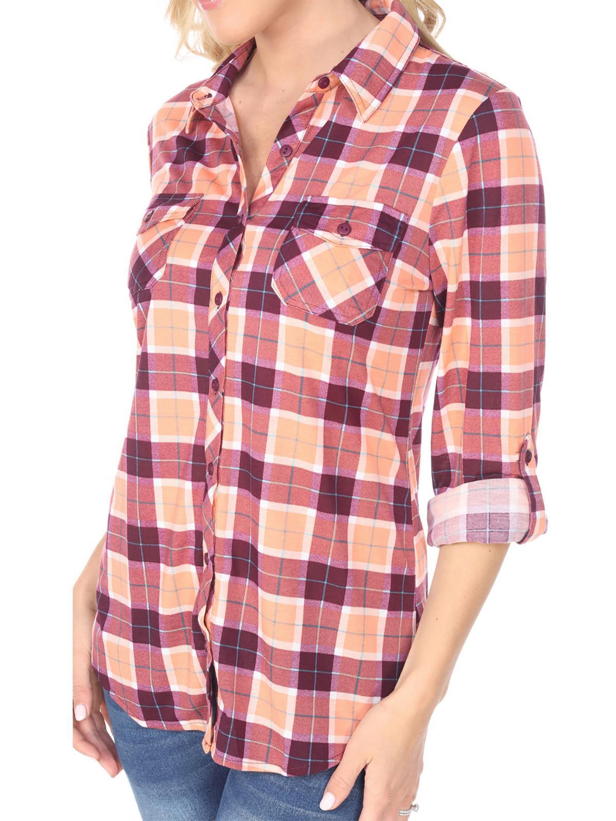 oakley womens flannel plaid button-down top