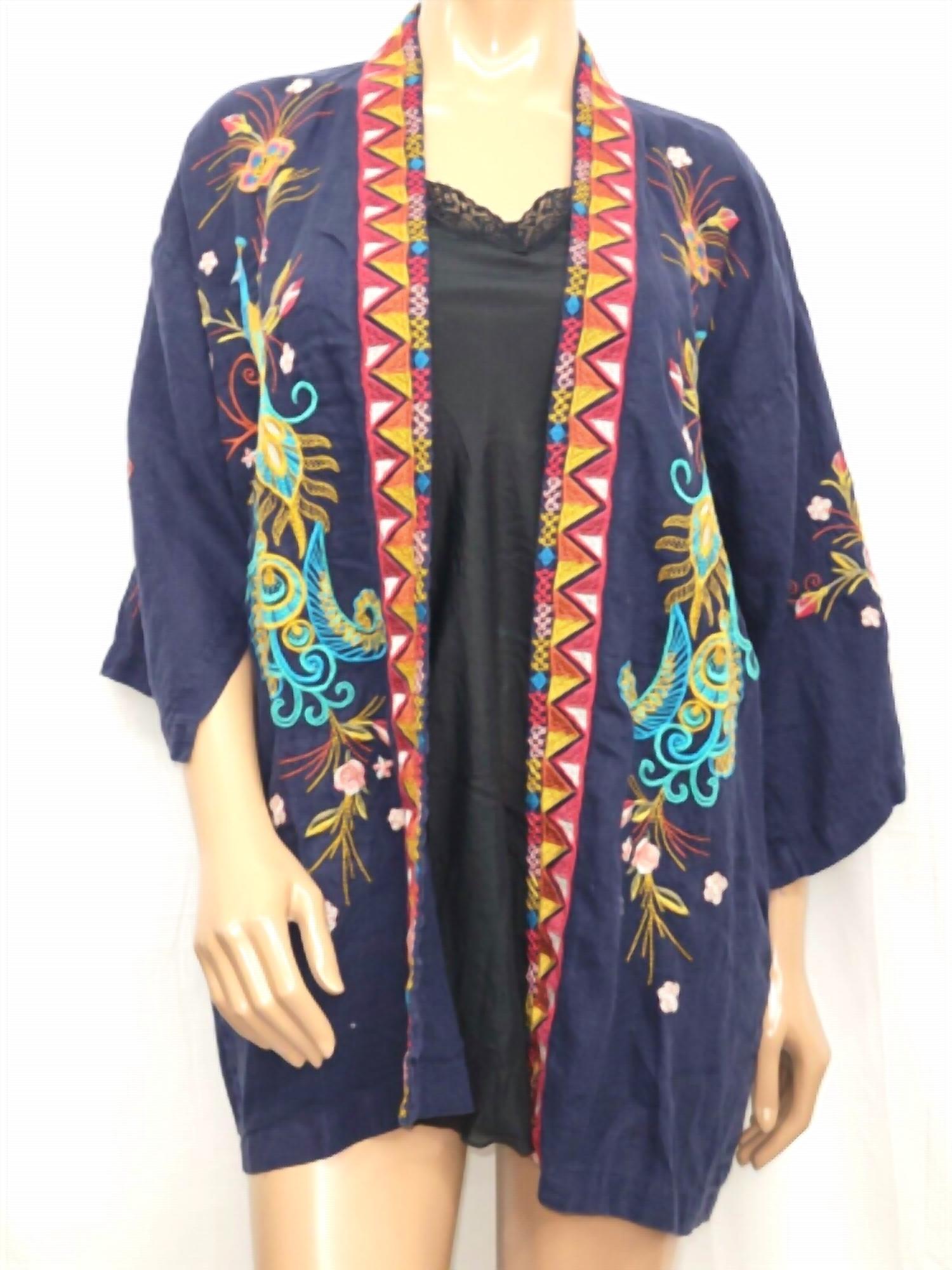 women's shula linen kimono in deep navy