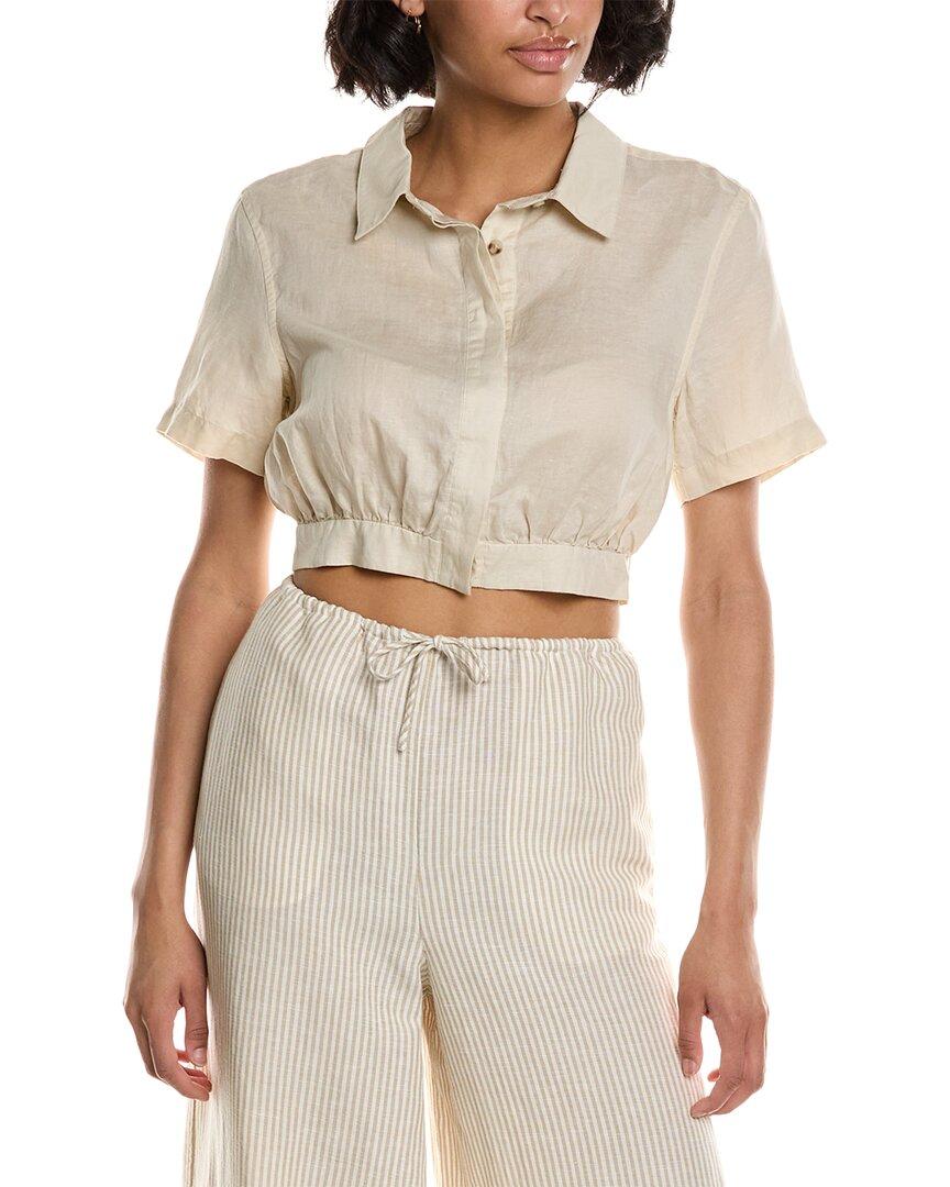 air linen-blend cropped button down