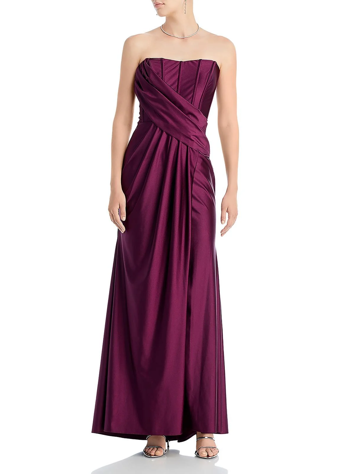 womens satin strapless evening dress