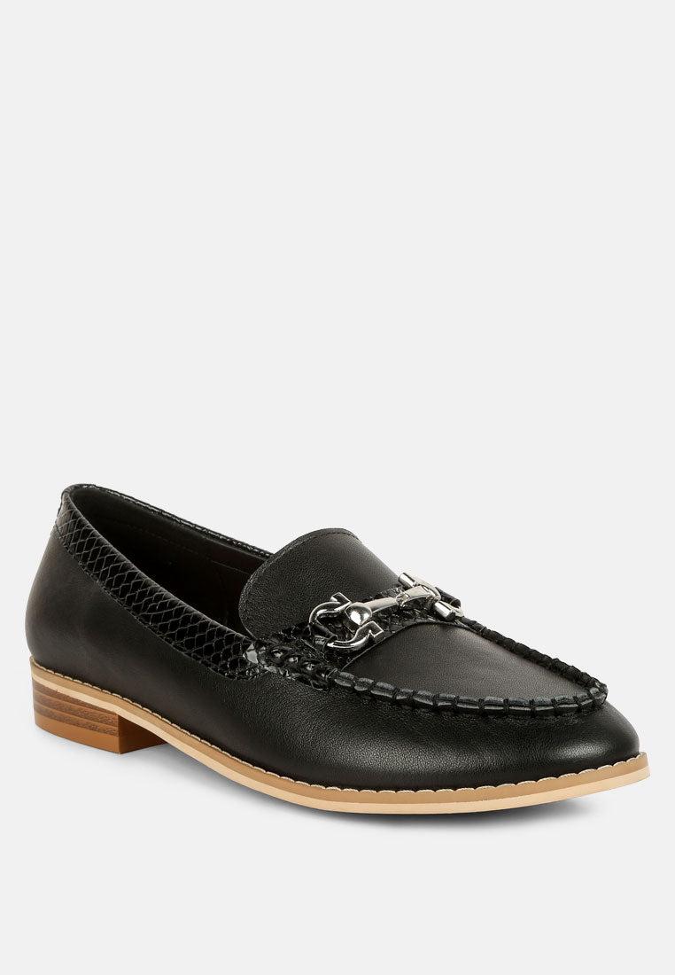 holda horsebit embellished loafers with stitch detail in black