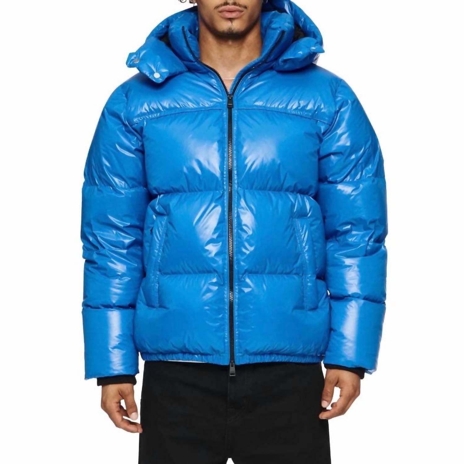 nylon down puffer jacket in blue