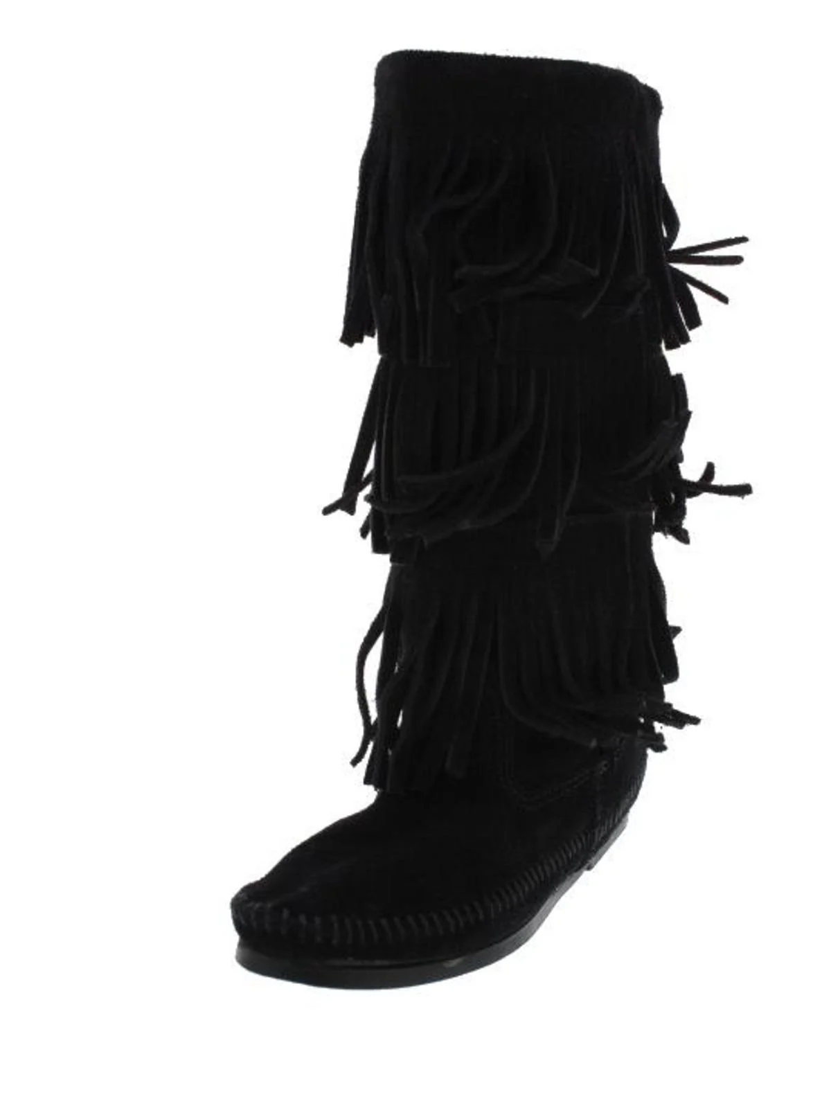 3 layer womens suede fringe moccasin boots