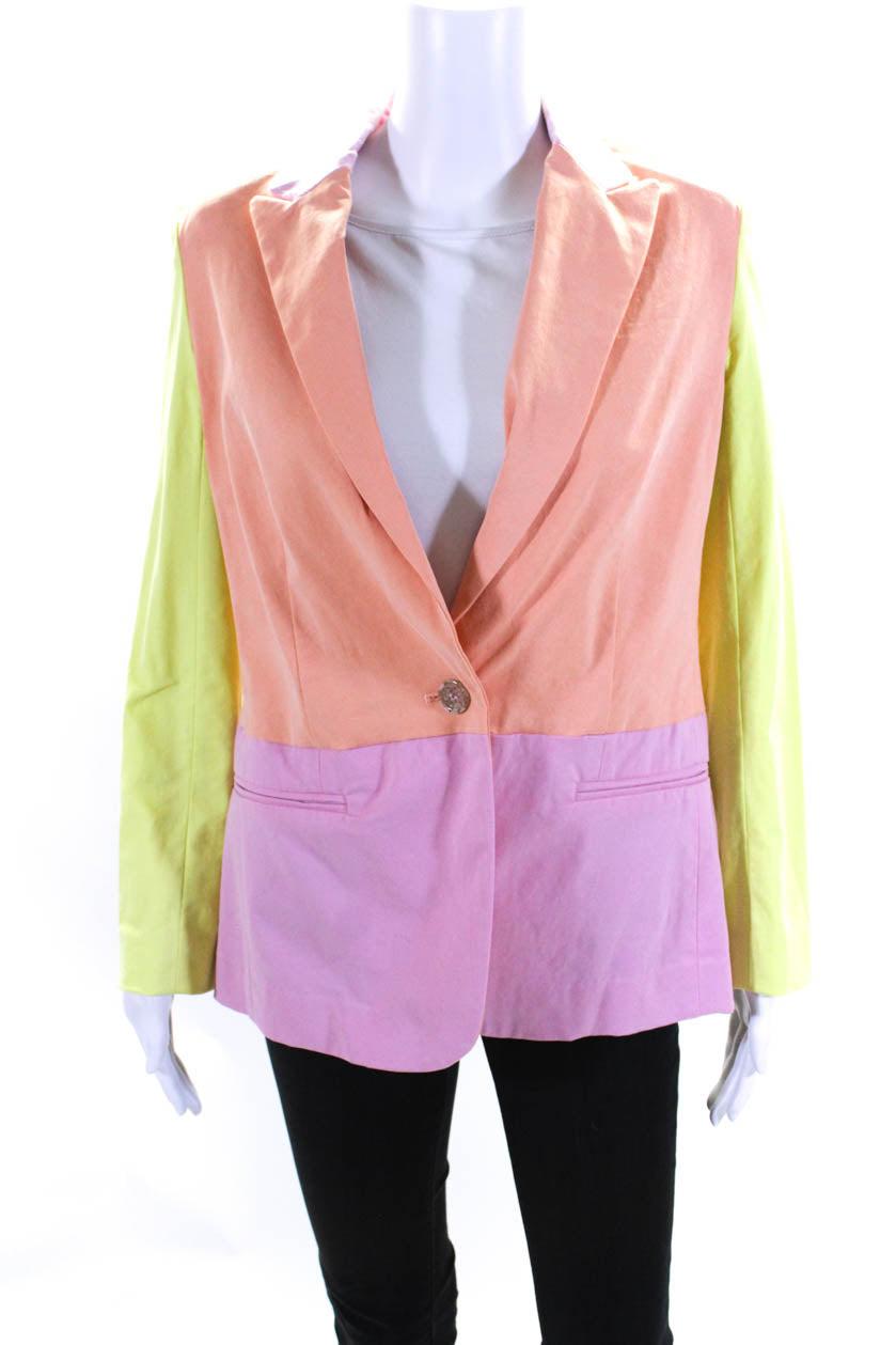 womens darwin pastel color block peak lapel blazer pink orange sz 2