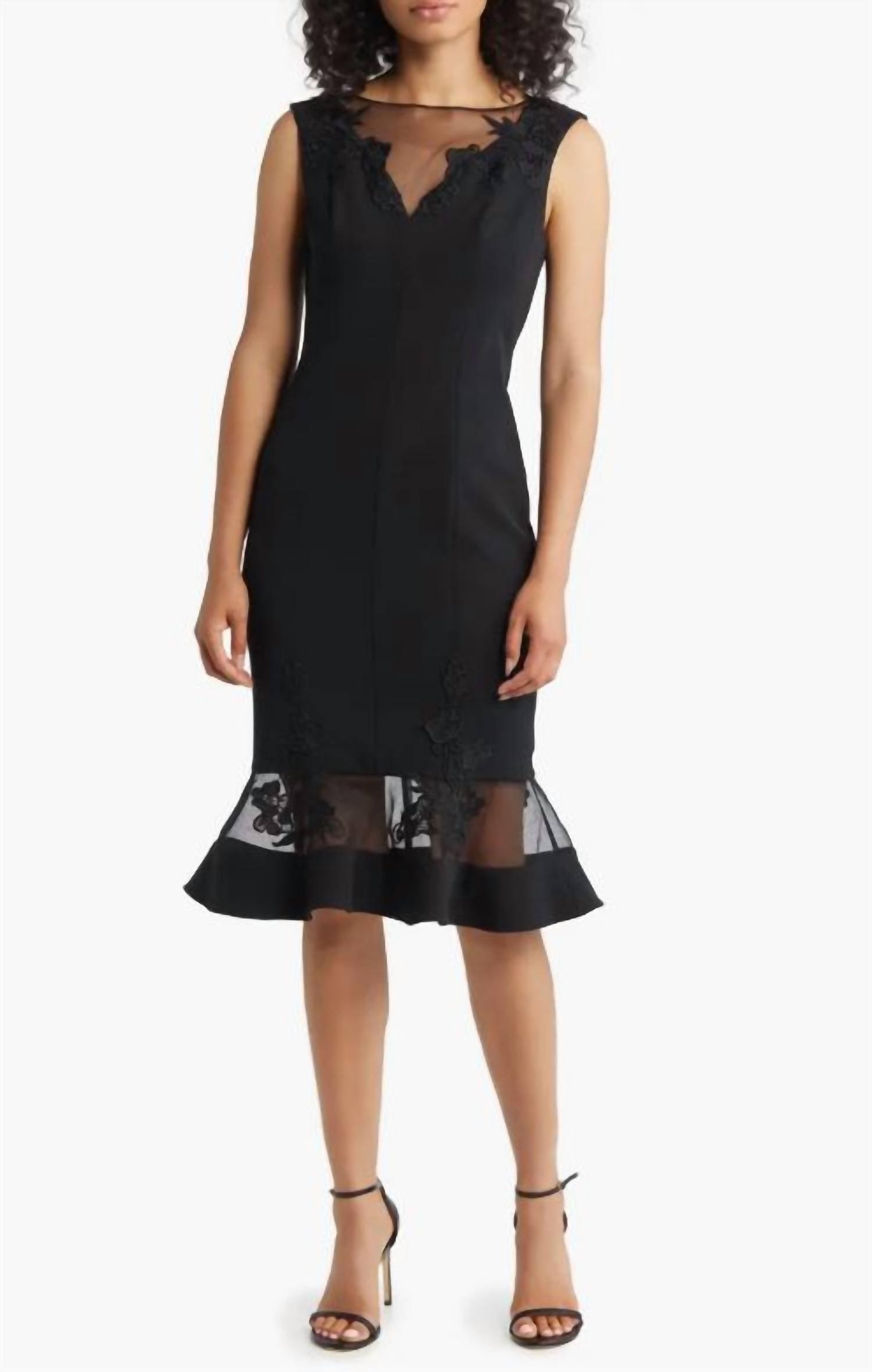 floral lace trim cocktail dress in black