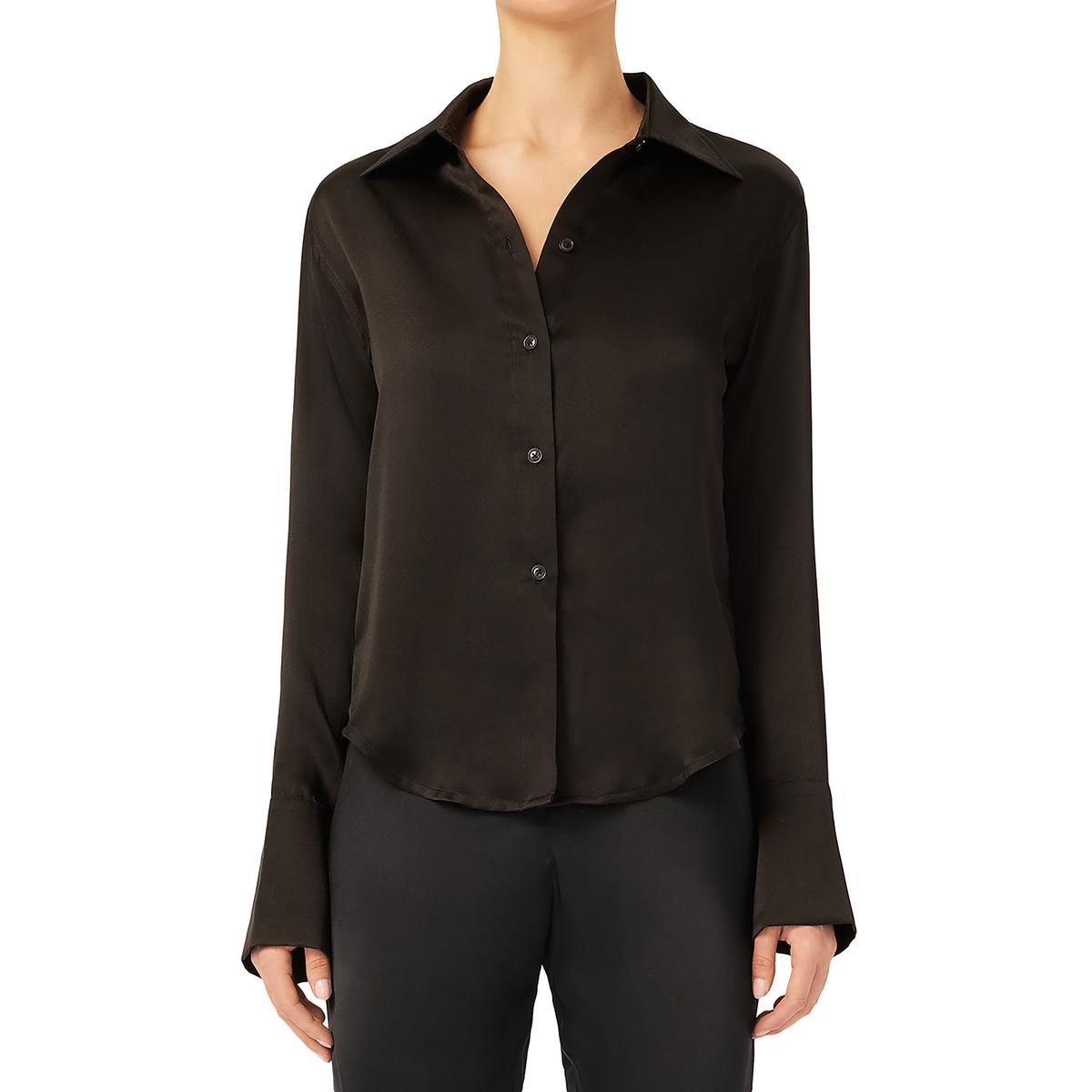 lisette womens silk long sleeve button-down top