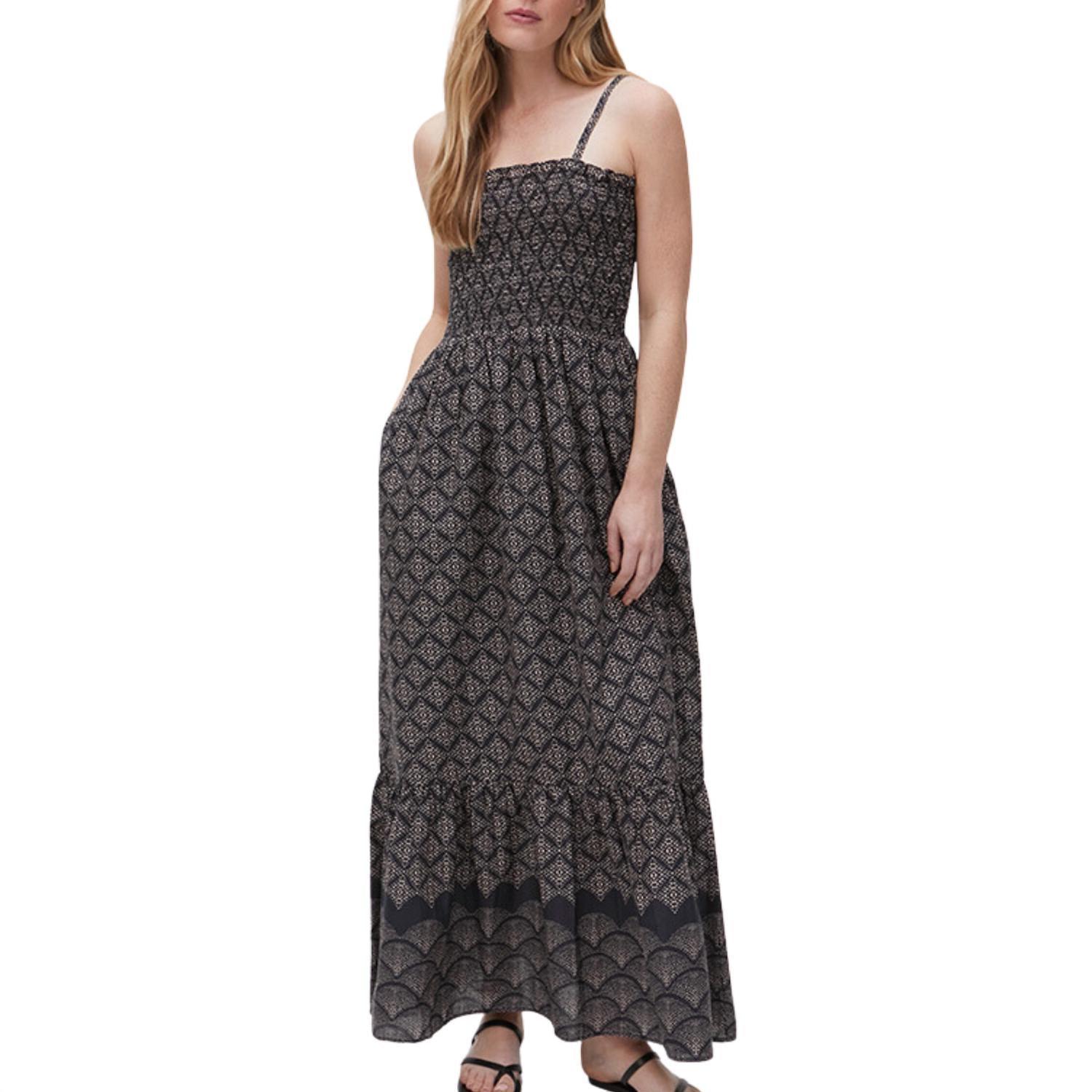 alejandra smocked maxi dress in black combo