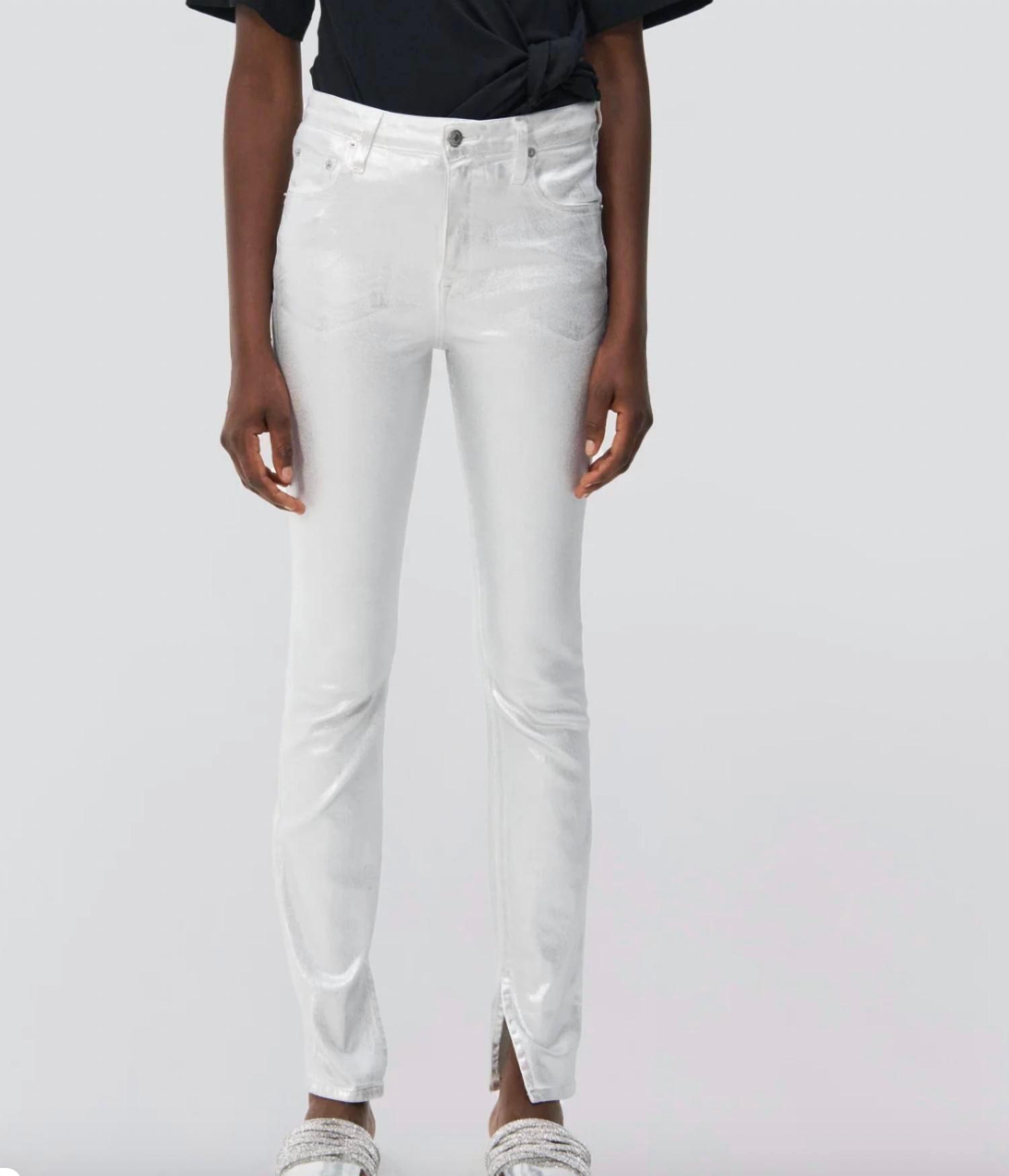 rae high rise coated jeans in silver