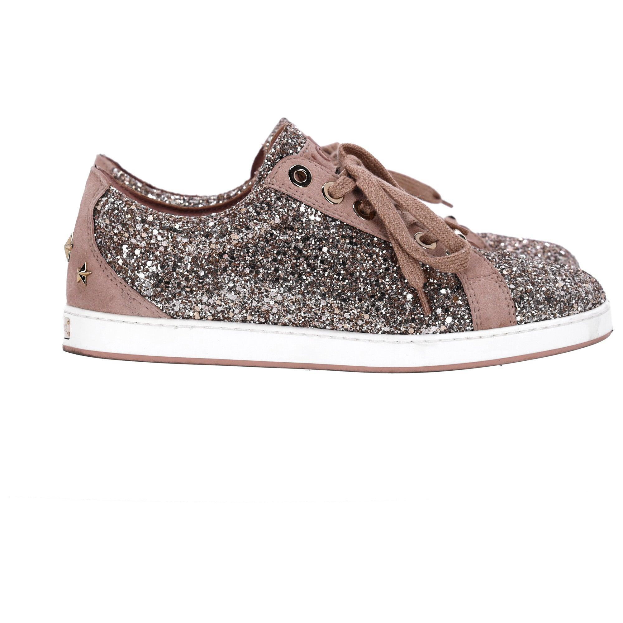 cash glitter low-top sneakers in brown suede