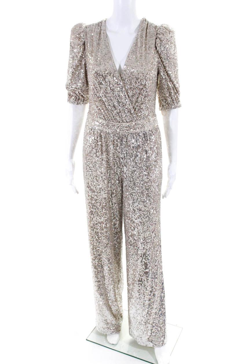 womens asandra sequin short sleeve jumpsuit champagne