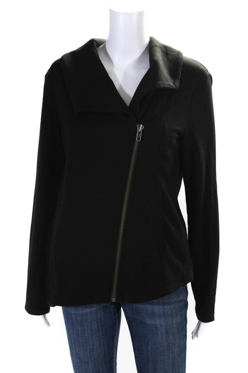 womens asymmetric zip v neck jacket black