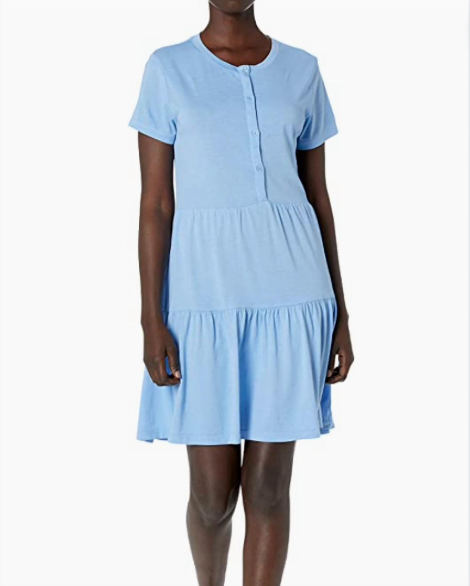 short sleeve henley ruffle dress in sky blue