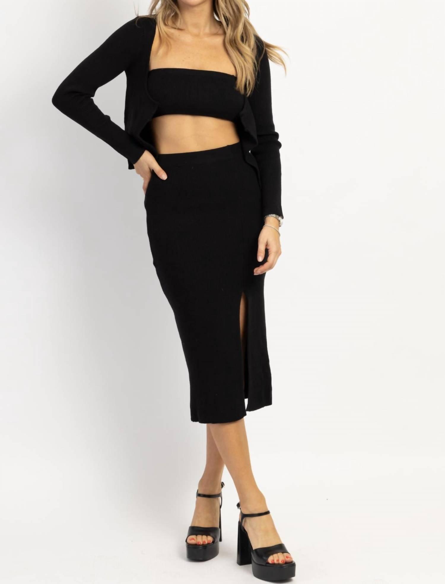 evie cardi midi 3 piece set in black