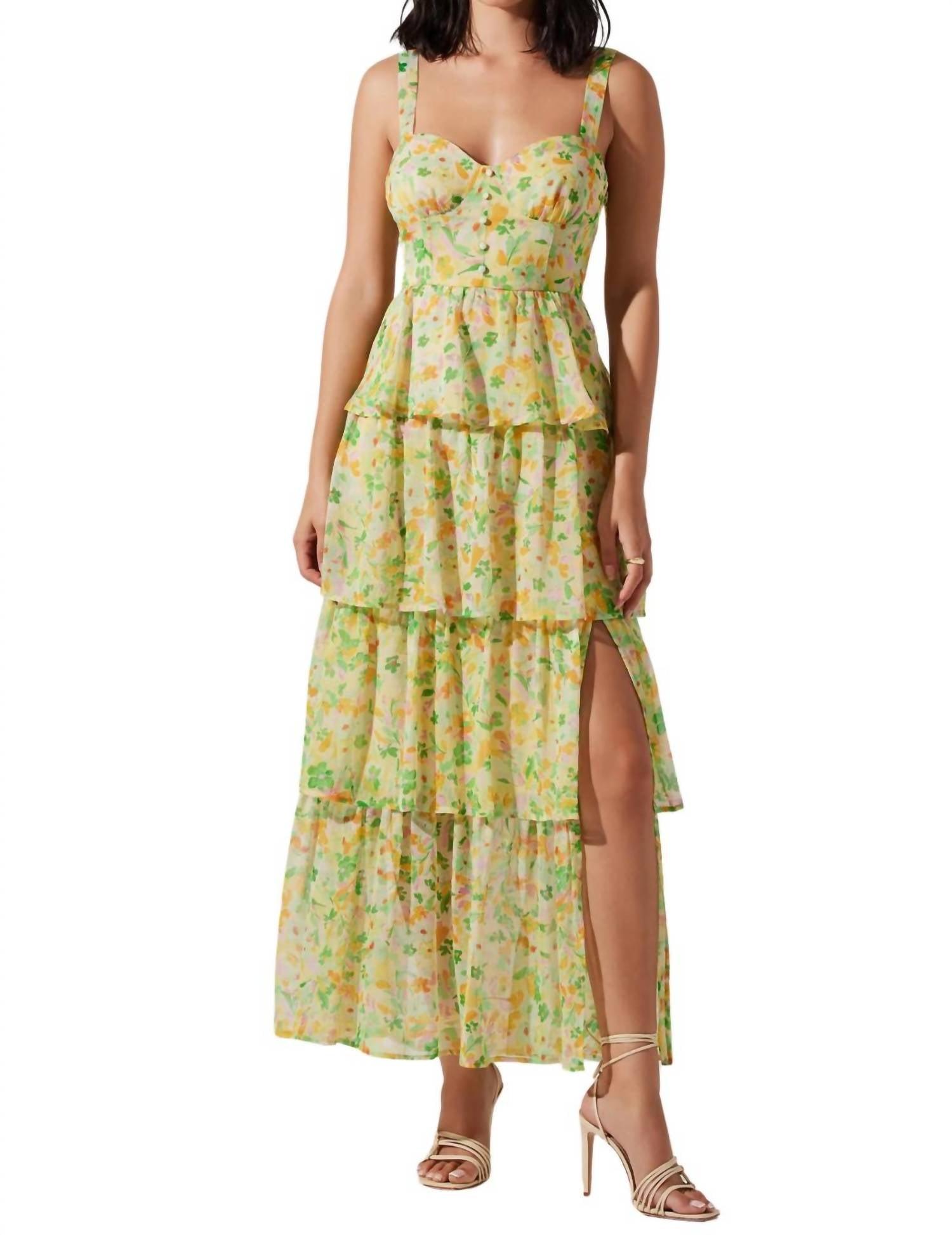 midsummer dress in yellow green multi