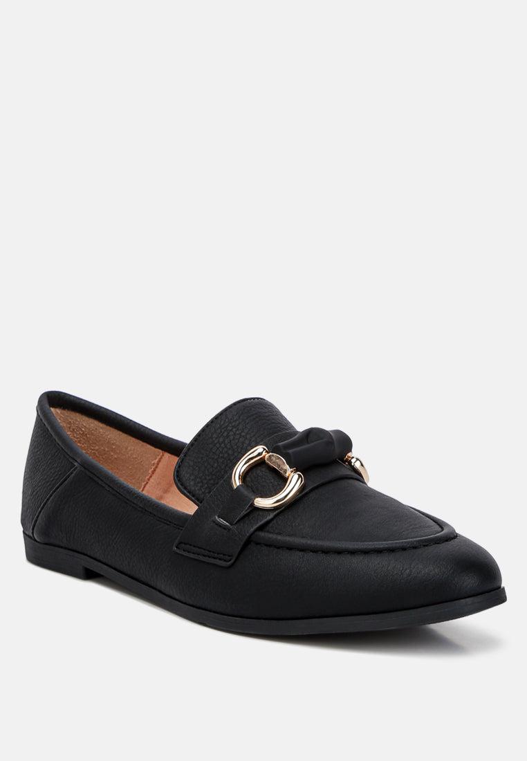 asher horsebit embellished raffia loafers in black