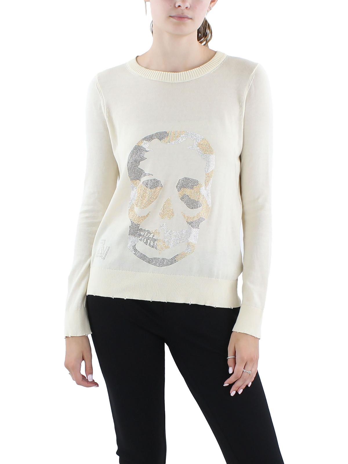 womens knit distressed crewneck sweater