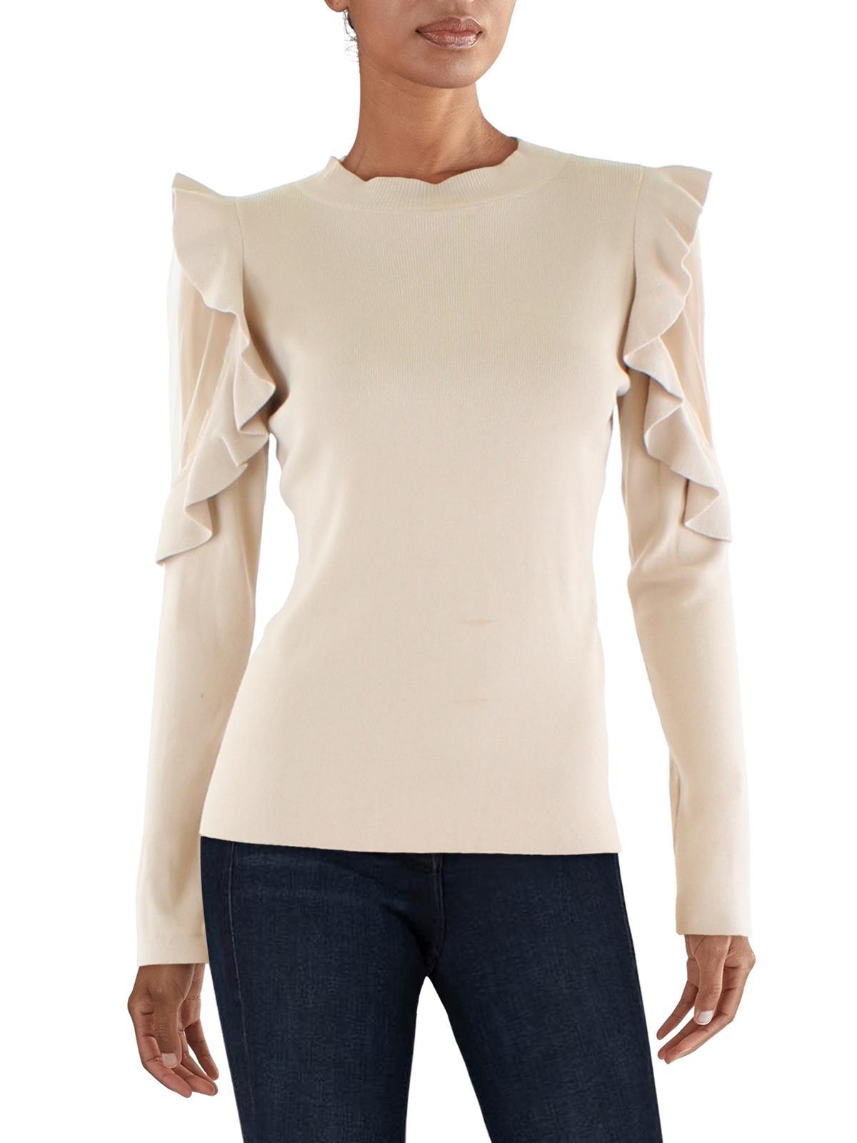 womens ruffled cold shoulder mock turtleneck sweater