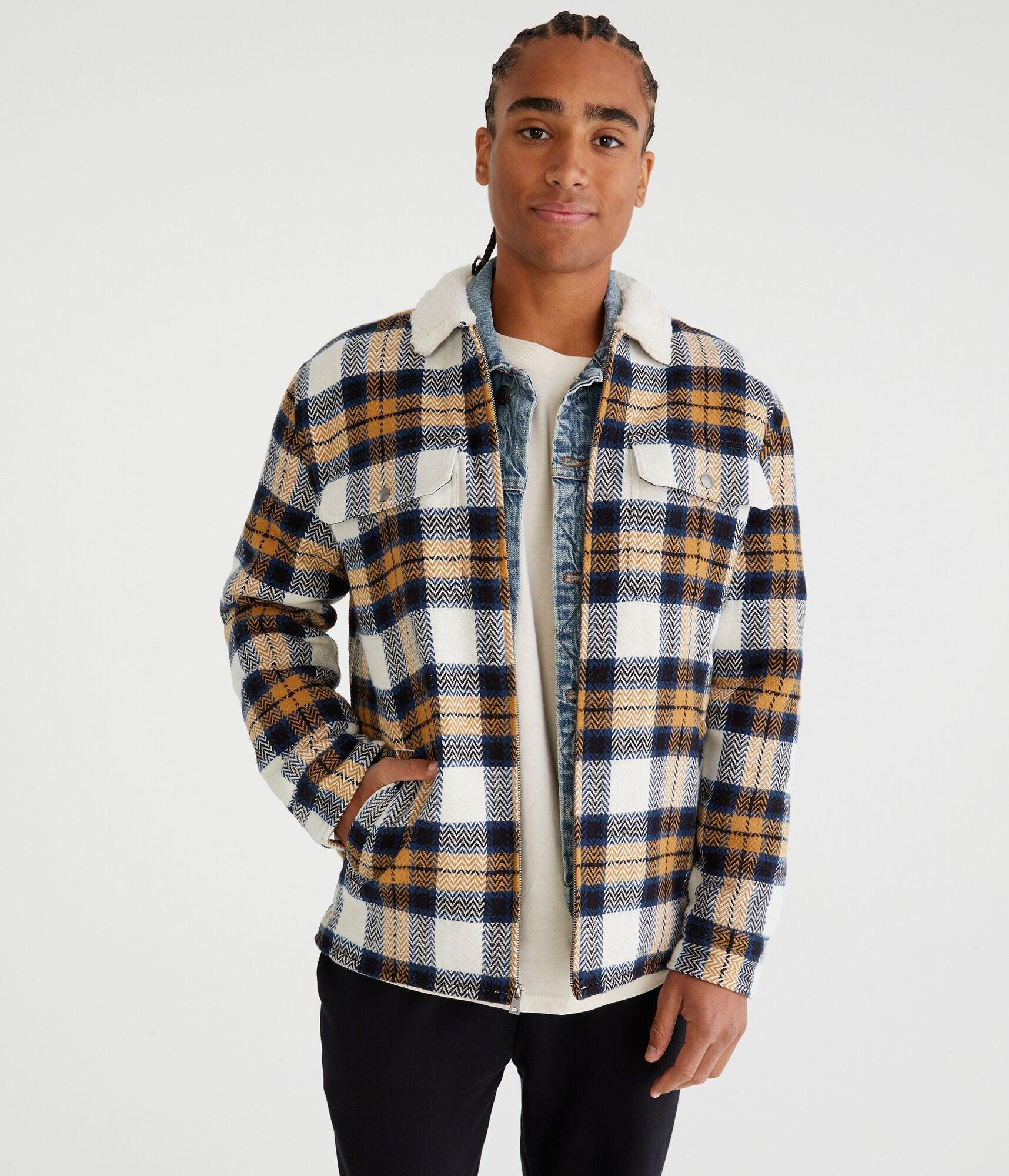 plaid sherpa-lined flannel shacket