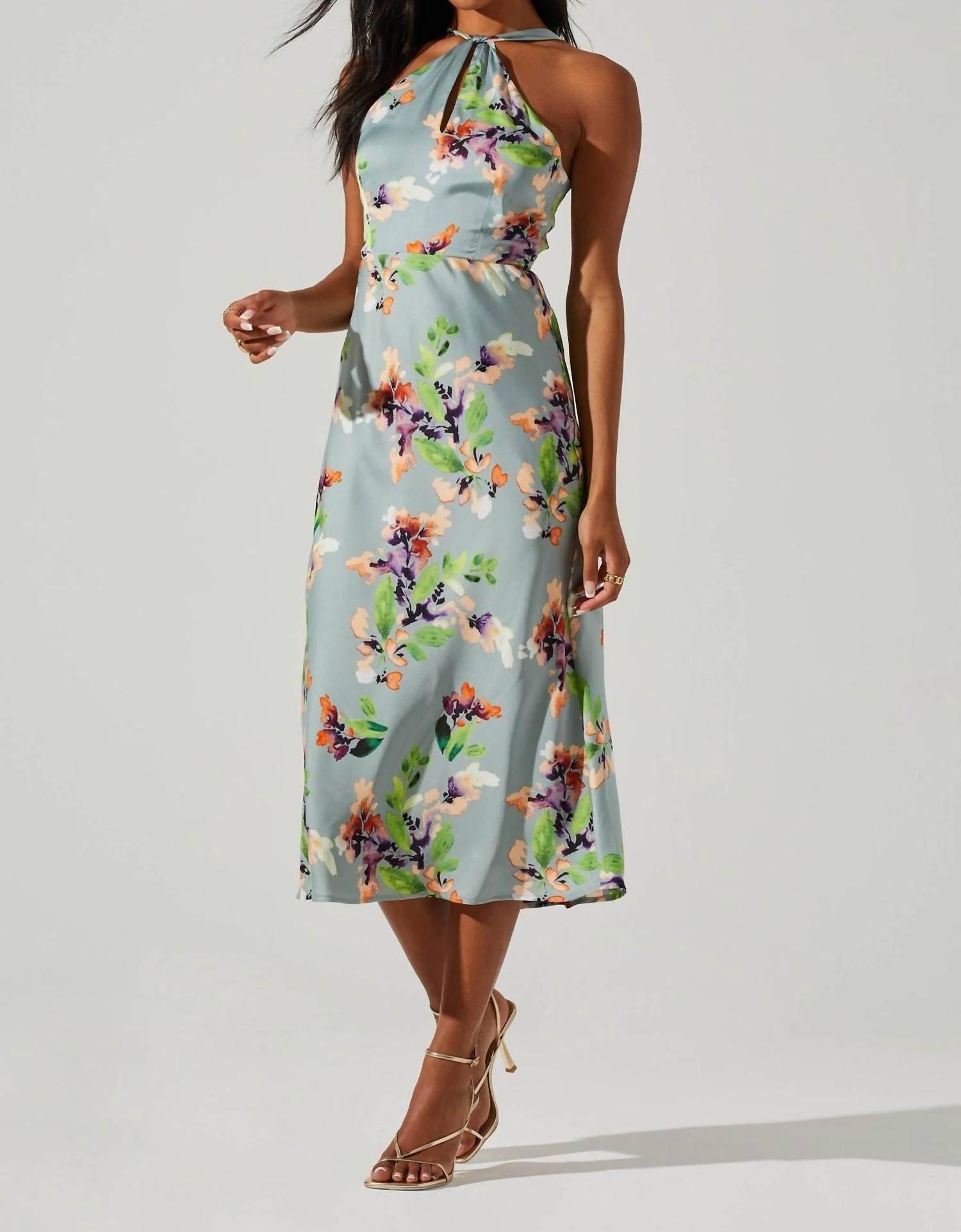 sandrine halter midi dress in sage orange floral