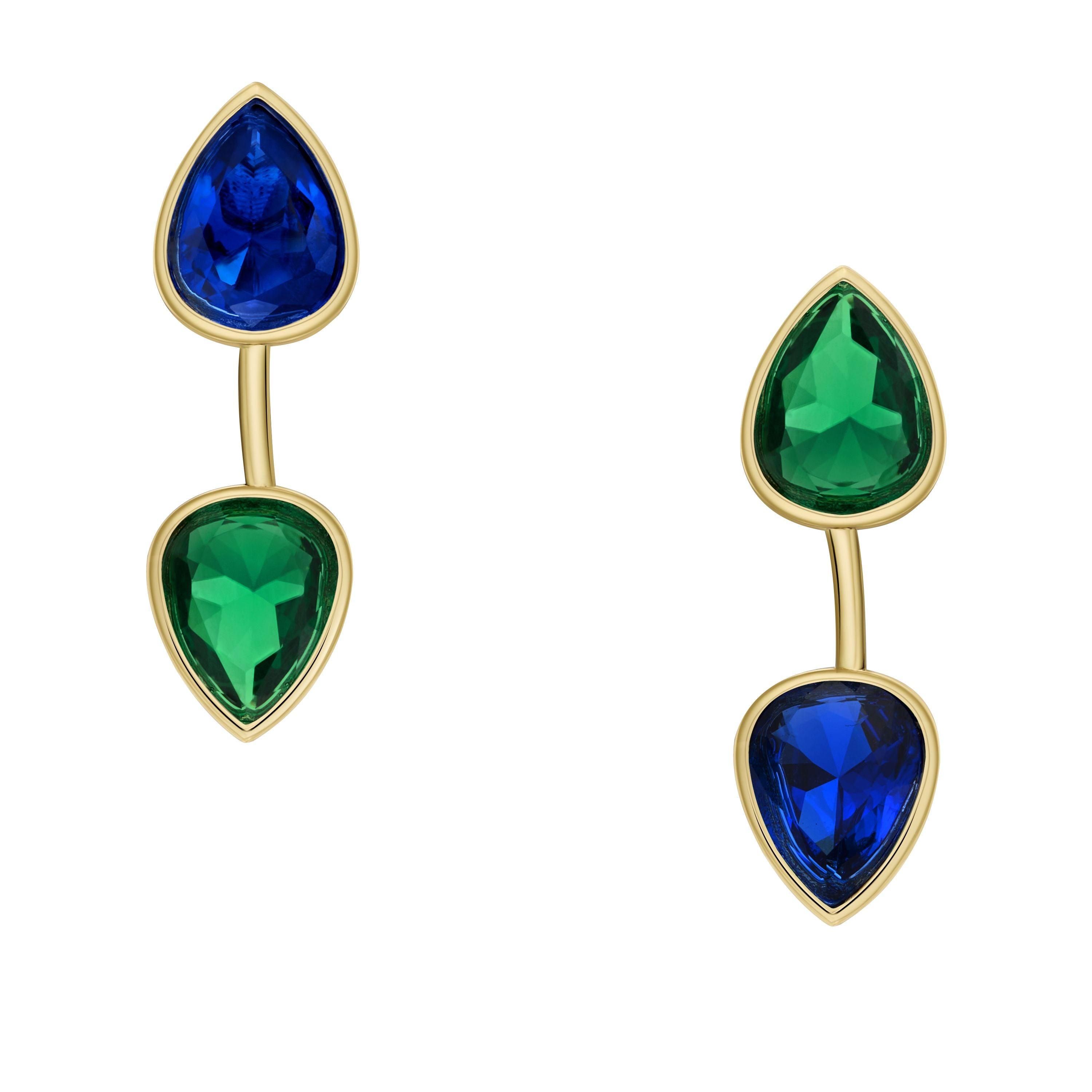 women's ear party sapphire blue and emerald green crystal front to back earrings